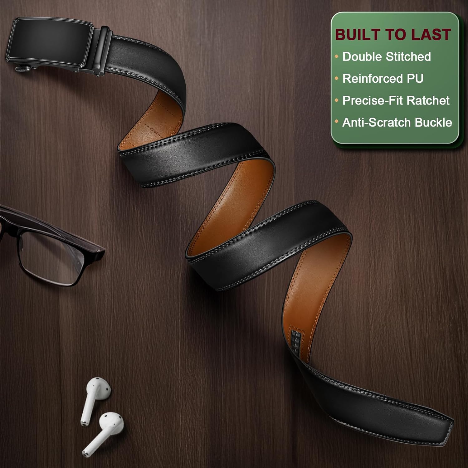 BULLIANT Men Belt, Ratchet Belt Adjustable For Gift Men Dress Jeans 1 3/8"-Cut For Fit