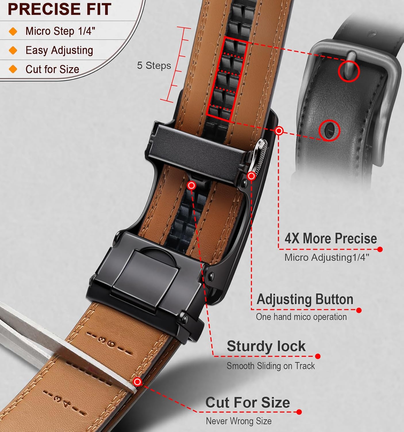 Alternative view of BULLIANT Men Belt, Ratchet Belt Adjustable For Gift Men Dress Jeans 1 3/8"-Cut For Fit