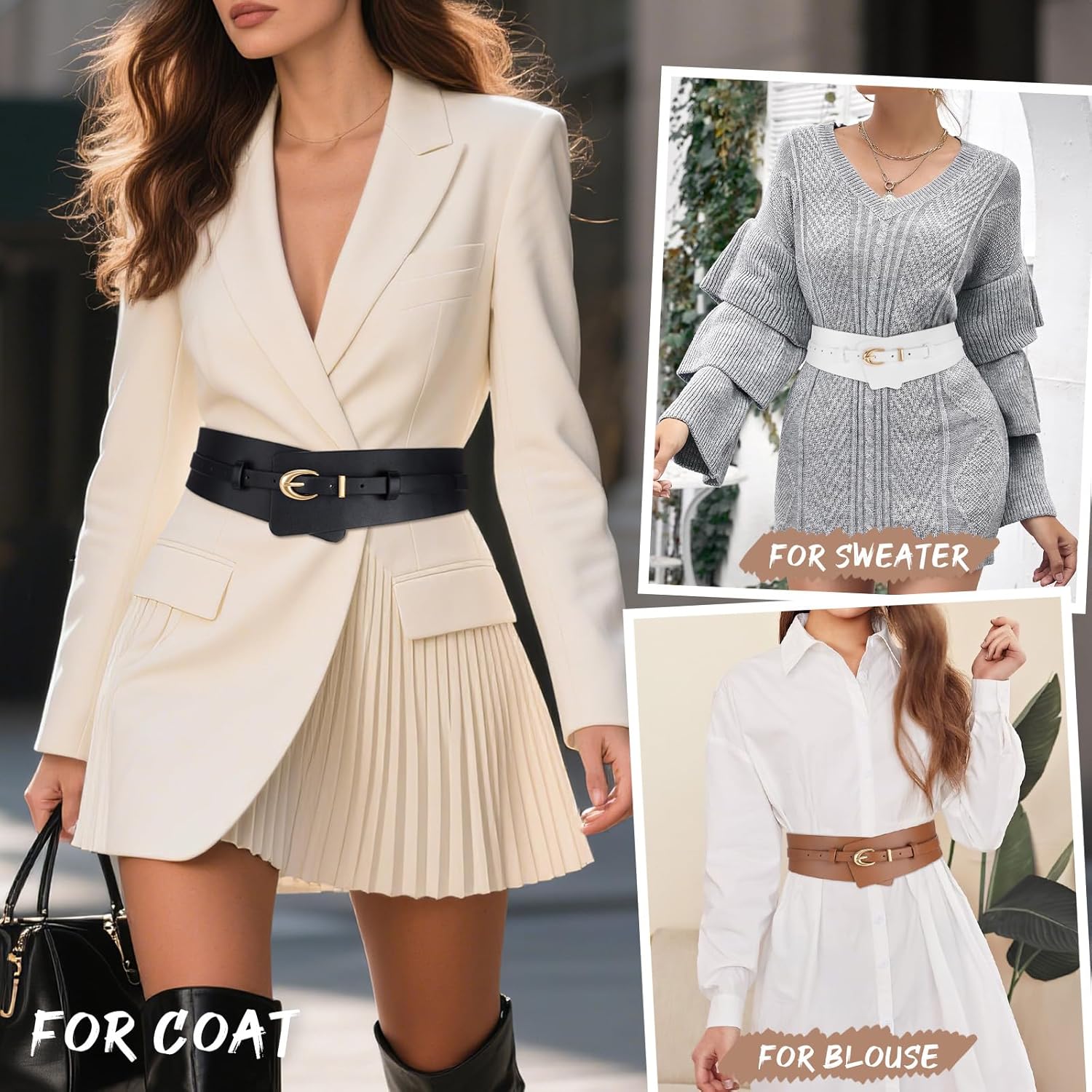 Alternative view of WHIPPY Women Wide Leather Belt Fashion Ladies Dress Belt 2-in-1 Waistband with Skinny Belt for Suits