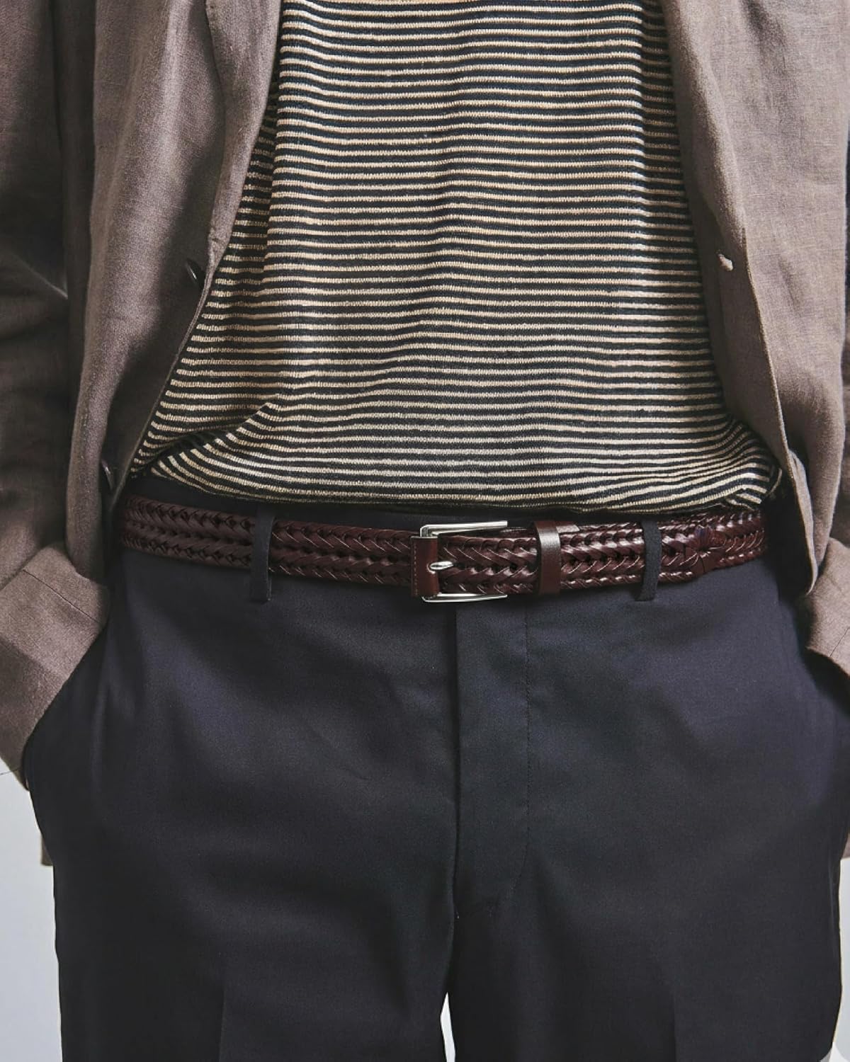 CHAOREN Mens Braided Leather Belt, Casual Woven Leather Belt for Men 35mm Width for Dress Jeans Golf