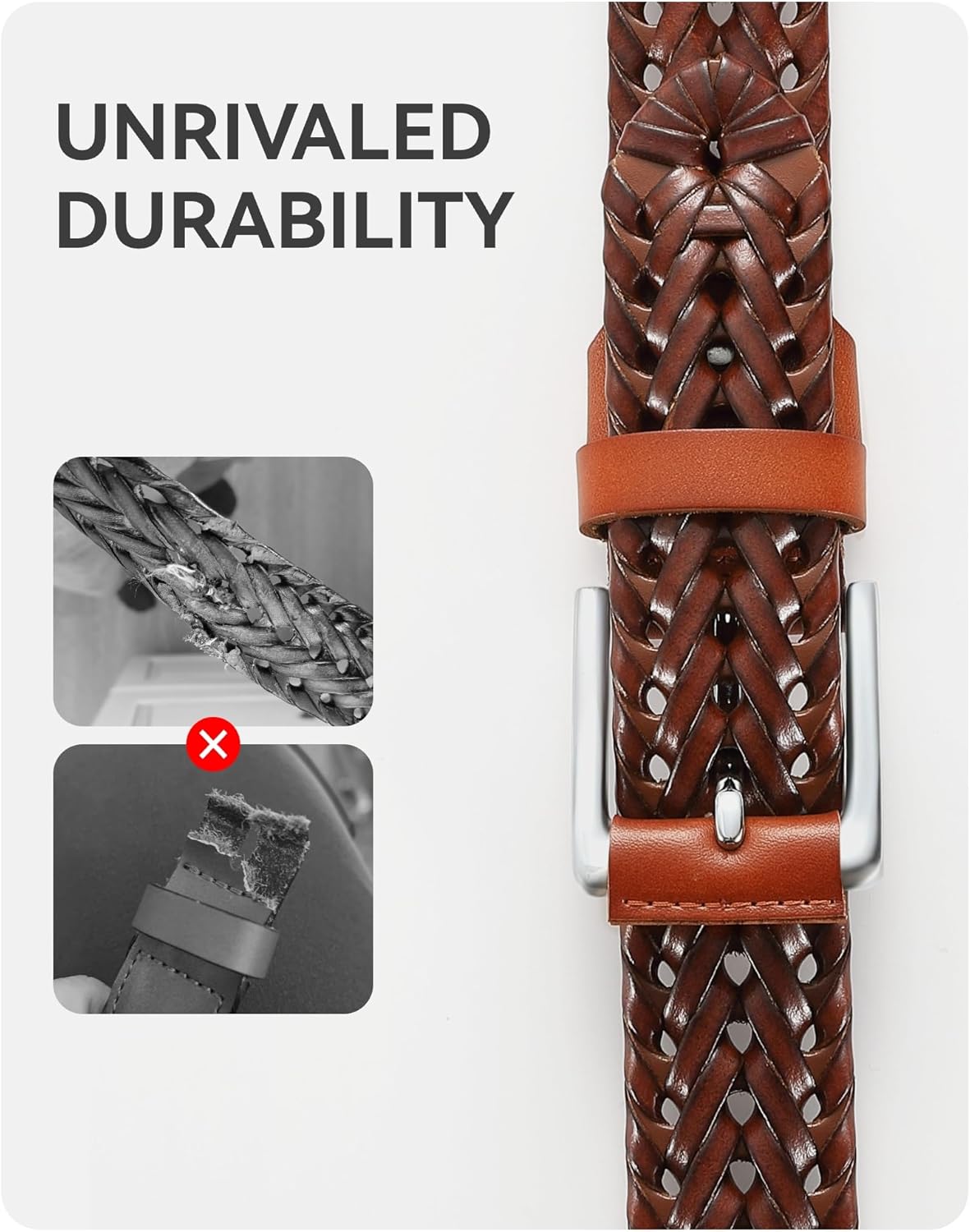 Alternative view of CHAOREN Mens Braided Leather Belt, Casual Woven Leather Belt for Men 35mm Width for Dress Jeans Golf