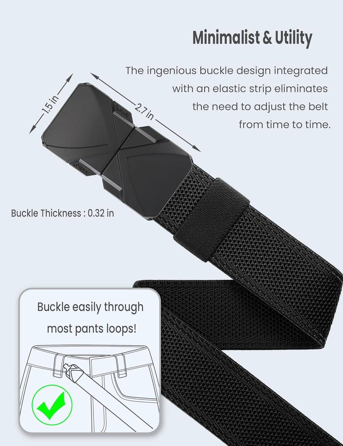 Alternative view of GEIT Stretch Nylon Belt with Quick Release Metal Buckle, 1 3/8" Golf Hiking Tactical Invisible Elastic Web Belt