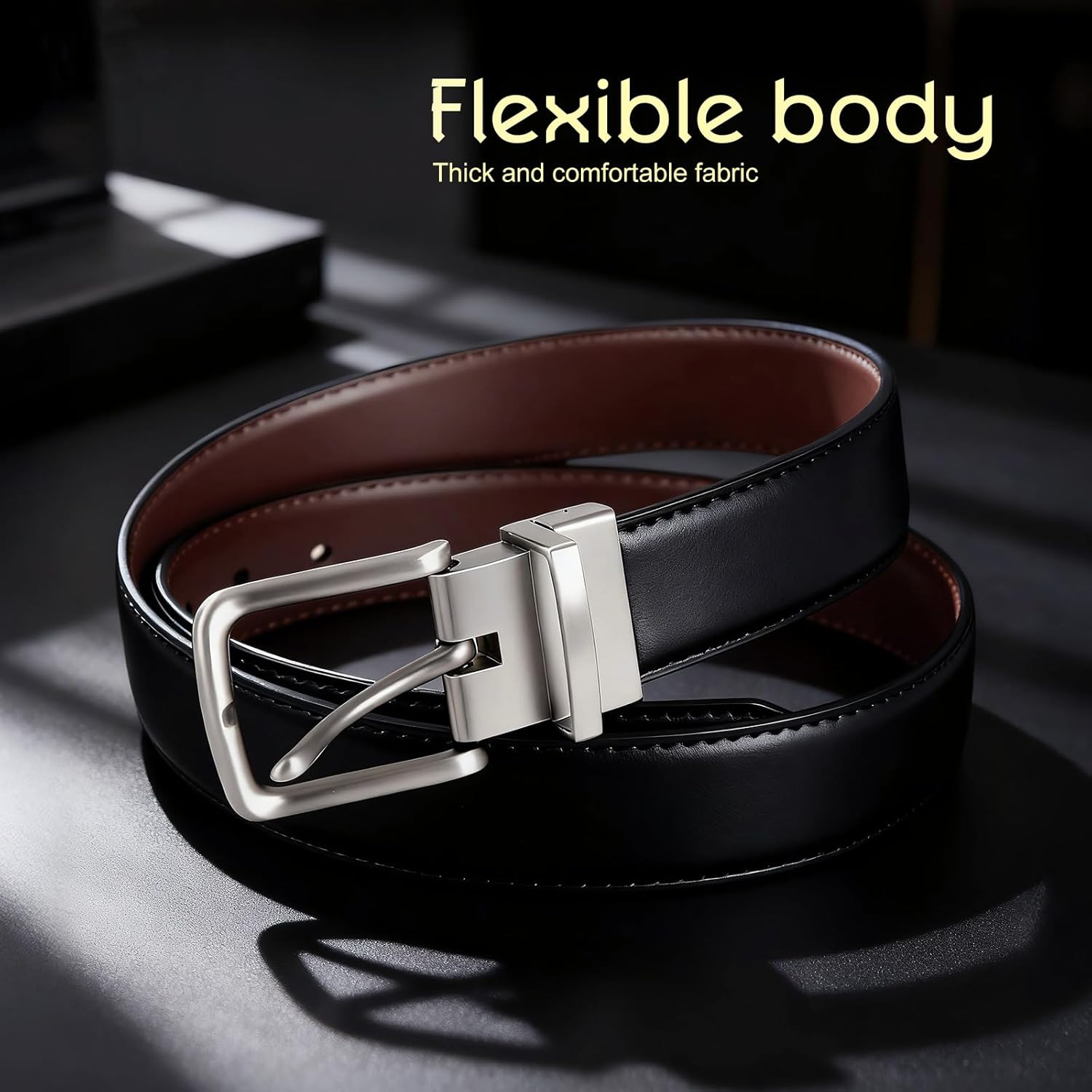 Alternative view of Fiwnieu Reversible Belt for Men & Teens | 2-in-1 Adjustable, Trimmable 1.25 Inch Belt (Gift for Dad, Husband, Son)
