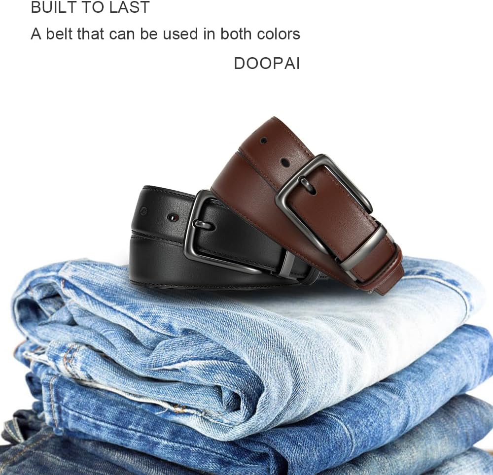 DOOPAI Reversible Leather Belt for Men 1.25" - Dual Sided Dress and Casual Belt, Trim to Fit, 2 Styles in One Belt