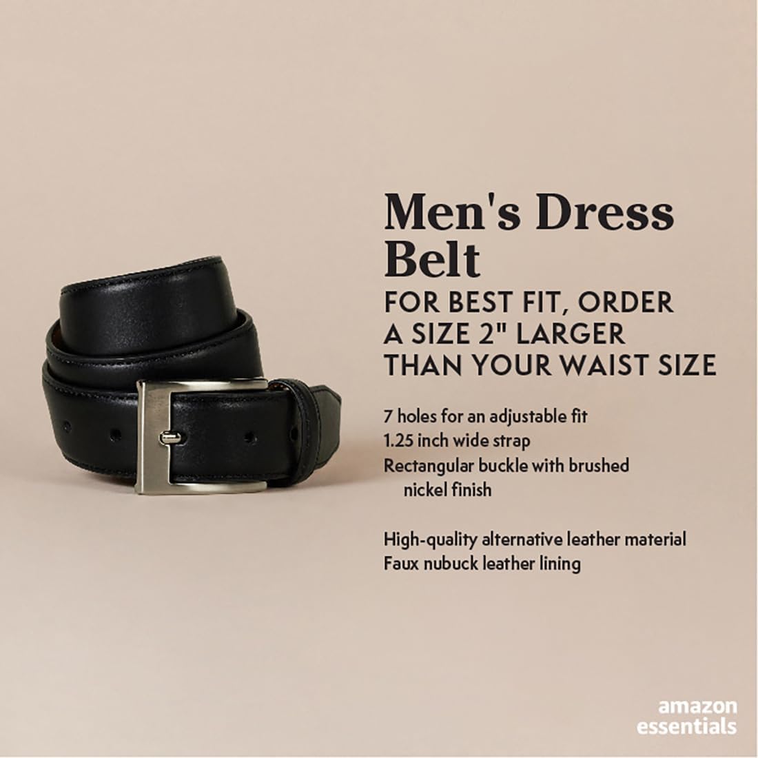 Amazon Essentials Men's Leather Belt, Classic Style