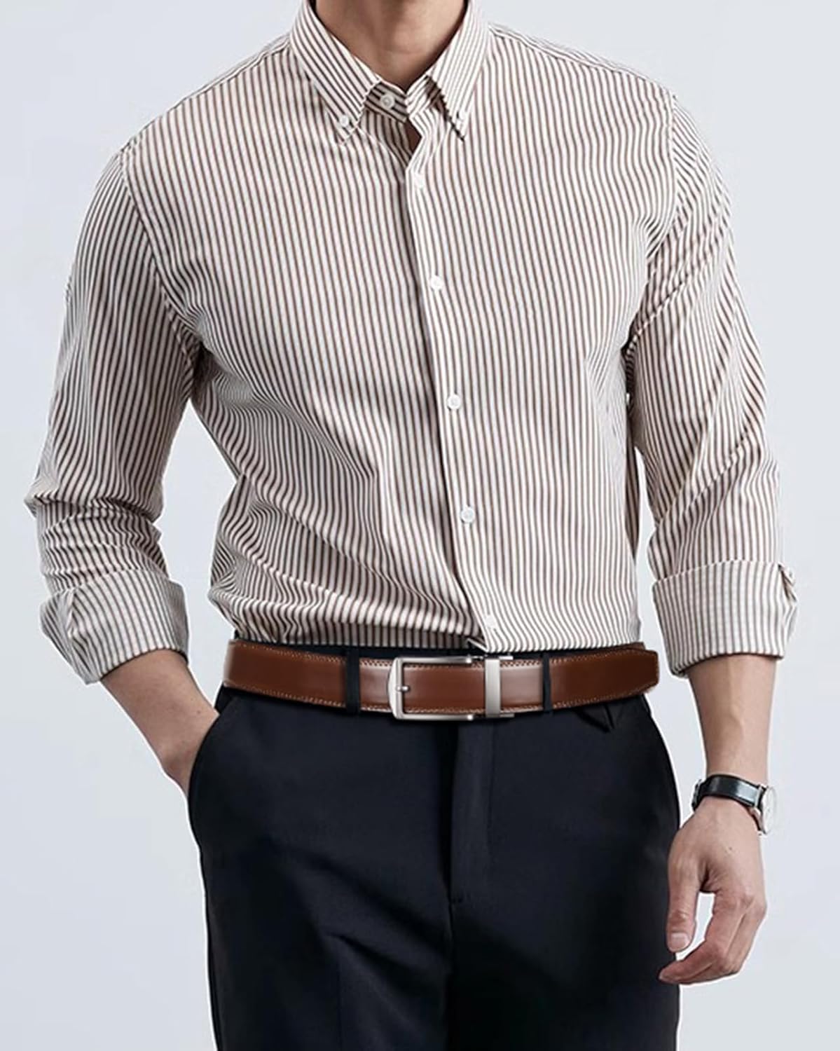 BOSTANTEN Belt Men Leather Reversible Belts for Men 1 3/8" for Casual Golf Dress Pants, Two-in-One Belt Gift