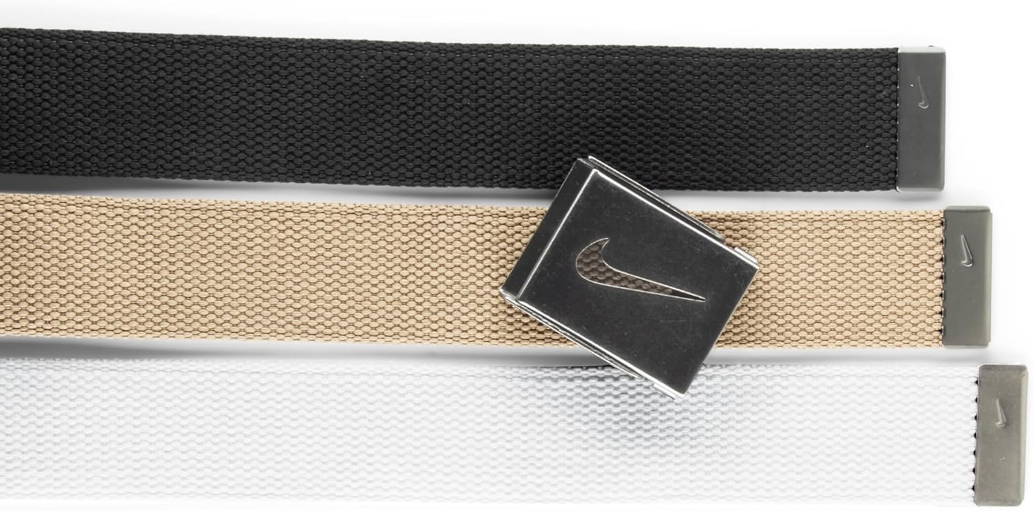 Nike Men's Standard 3 Pack Golf Web Belt, White/Khaki/Black, One Size