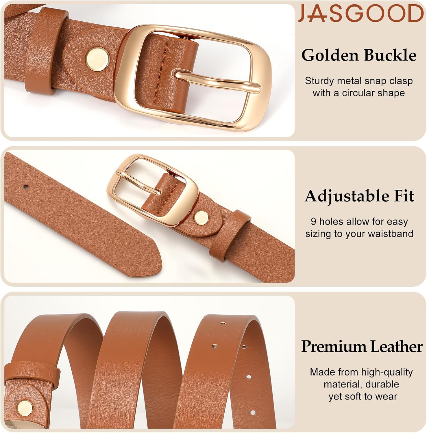 Alternative view of JASGOOD 3 PACK Women Belts for Jeans Pants Dresses Fashion Leather Belt with Solid Pin Buckle