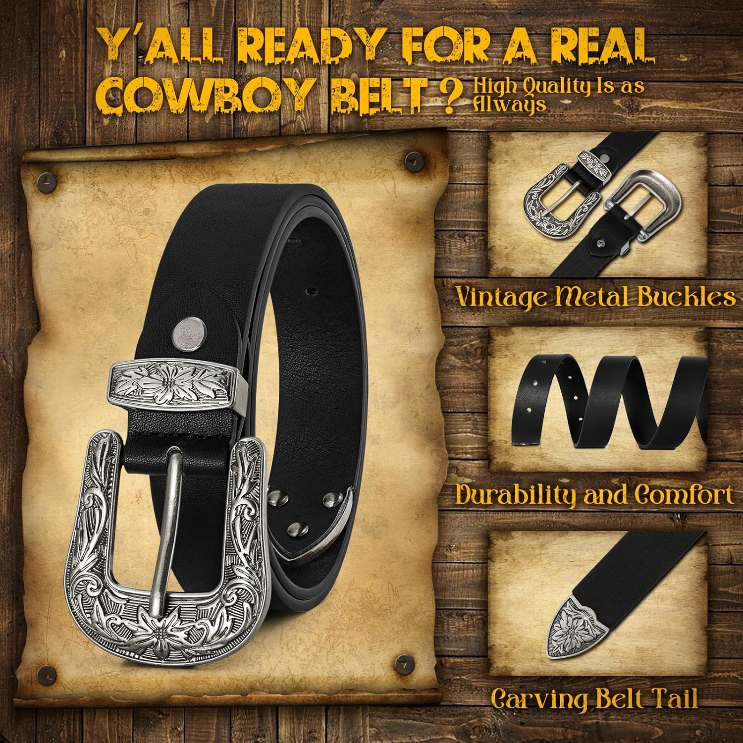 Alternative view of JASGOOD Women Leather Belts Ladies Vintage Western Design Black Waist Belt for Pants Jeans Dresses