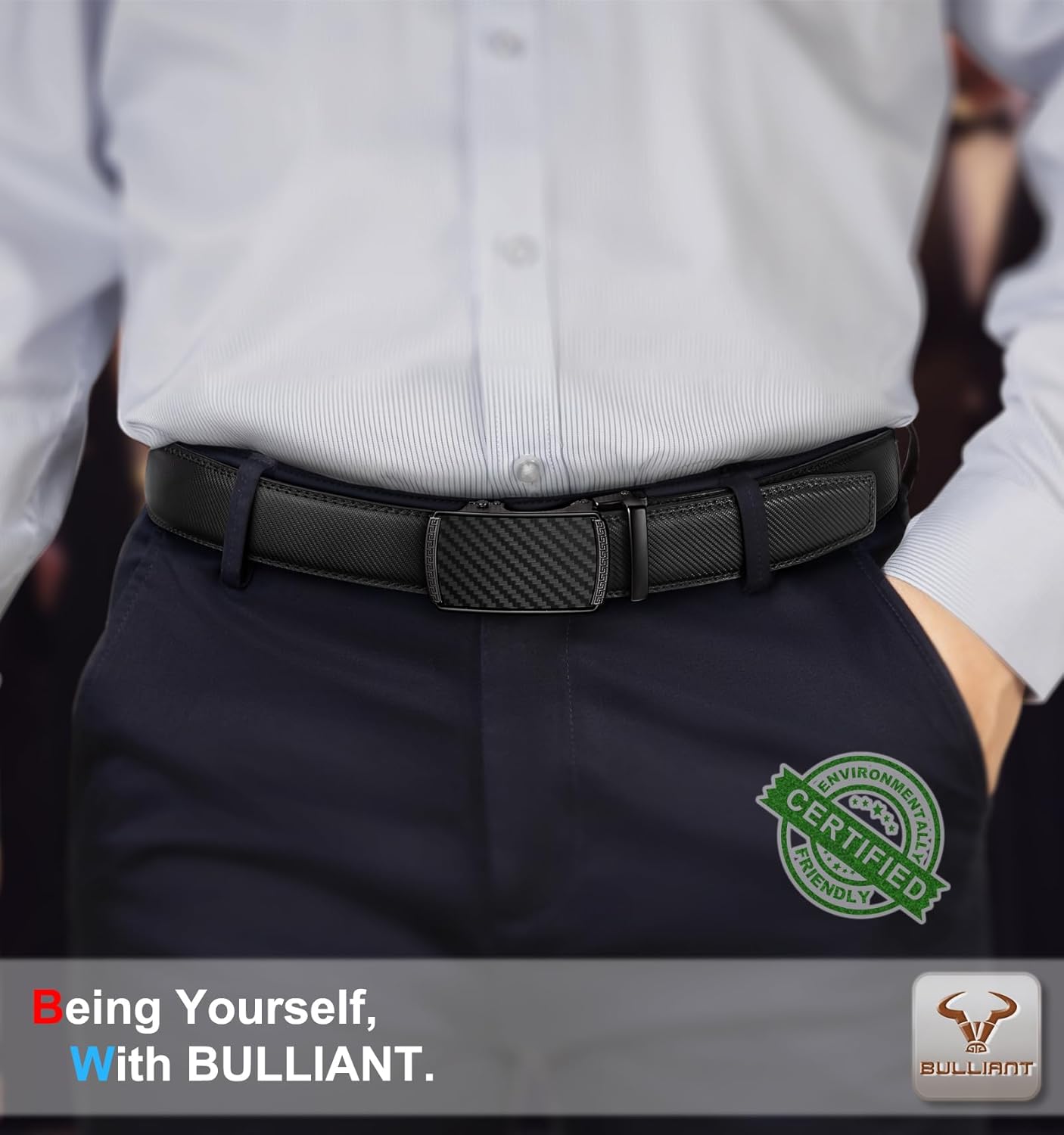 Alternative view of BULLIANT Men's Belt,Slide Ratchet Belt Adjsutable For Men Suit Casual Jeans Gift Boxed,Trim To Fit