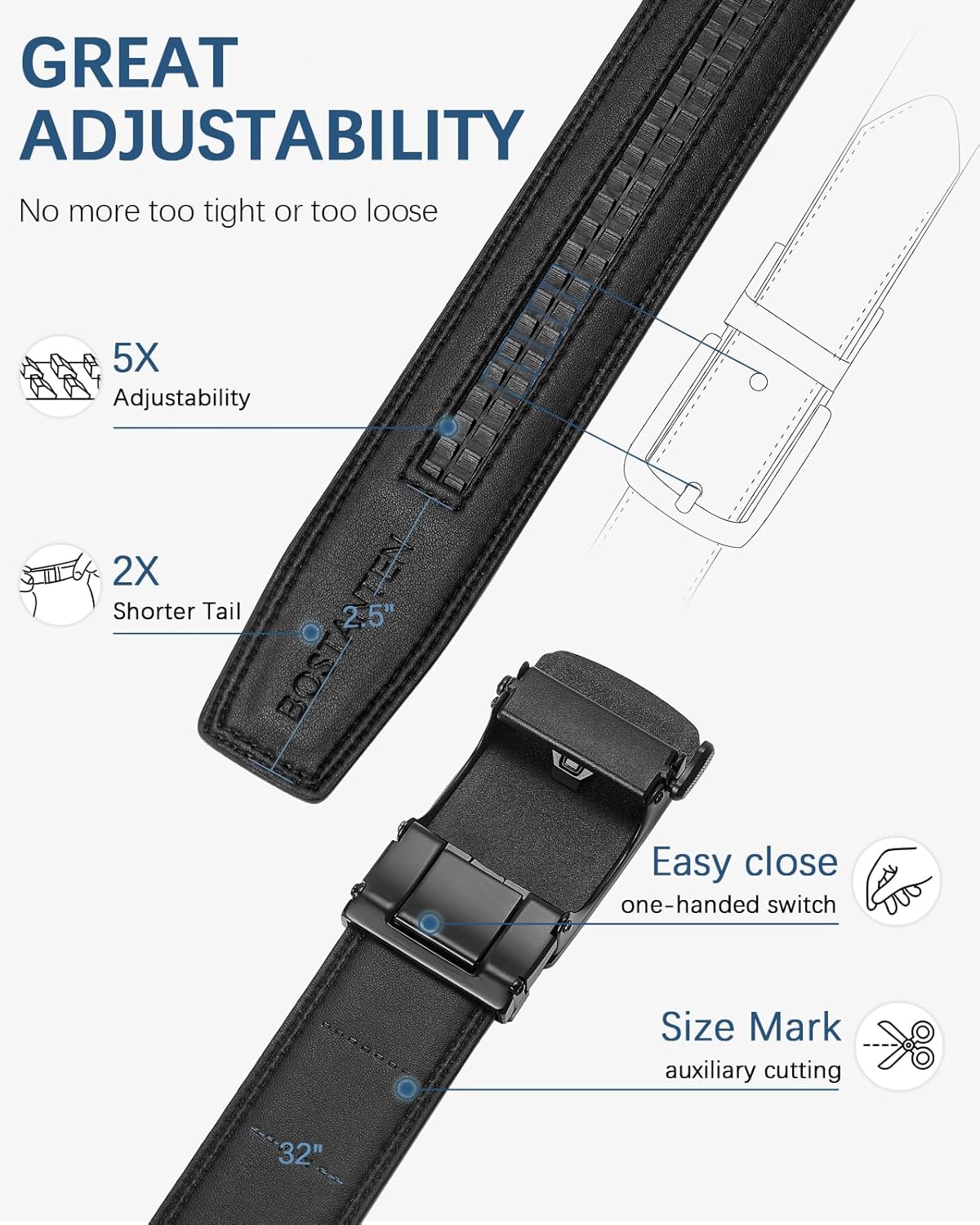 Alternative view of BOSTANTEN Ratchet Leather Belt For Men 2 Pack Dress and Casual with Adjustable Buckle, Trim to Fit