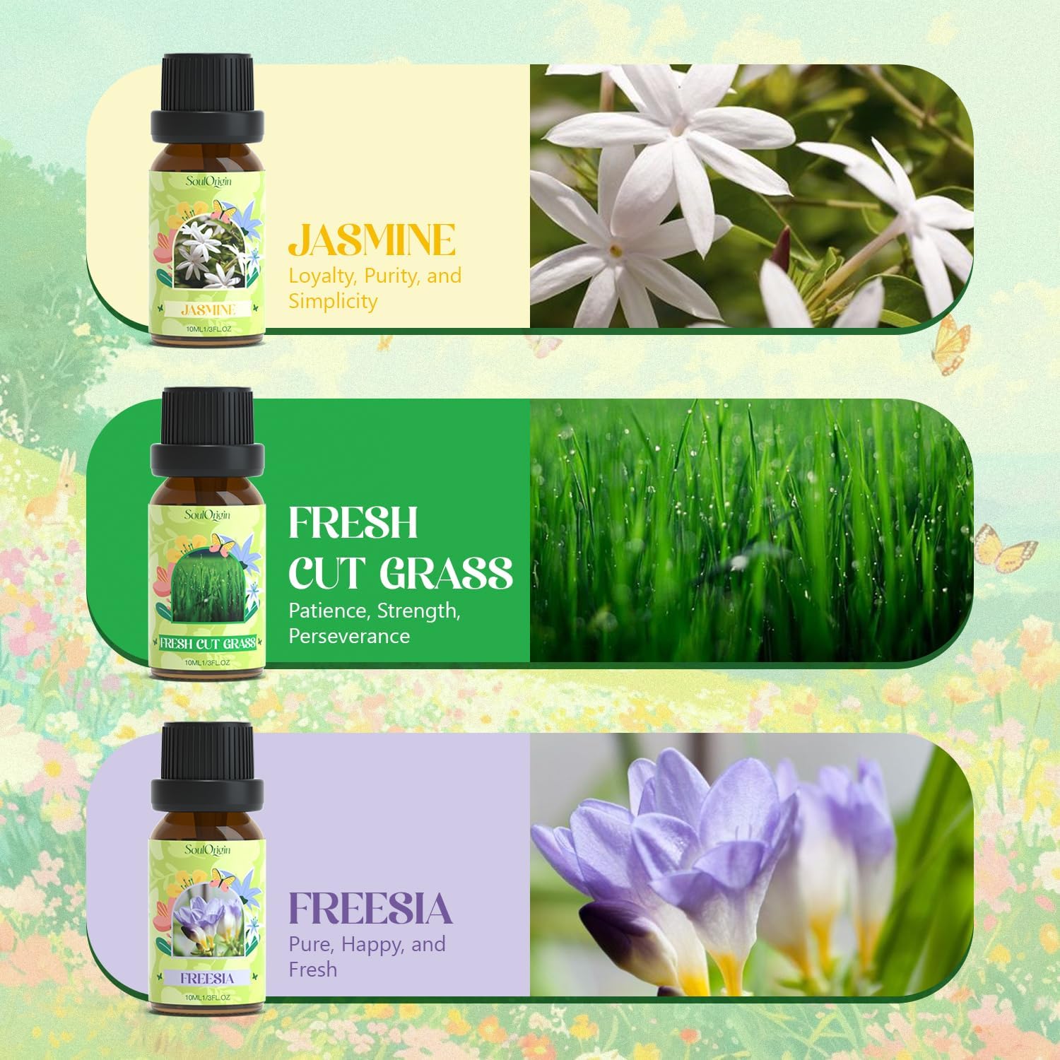 Soulorigin Spring Fragrance Oils Set, Essential Oil Gift Set for Diffuser, Spring Scent Diffuser Oil, Diffuser Scents Oil for Home,Freesia,Breeze,Fresh Green Willow,Fresh Cut Grass,Jasmine, After Rain