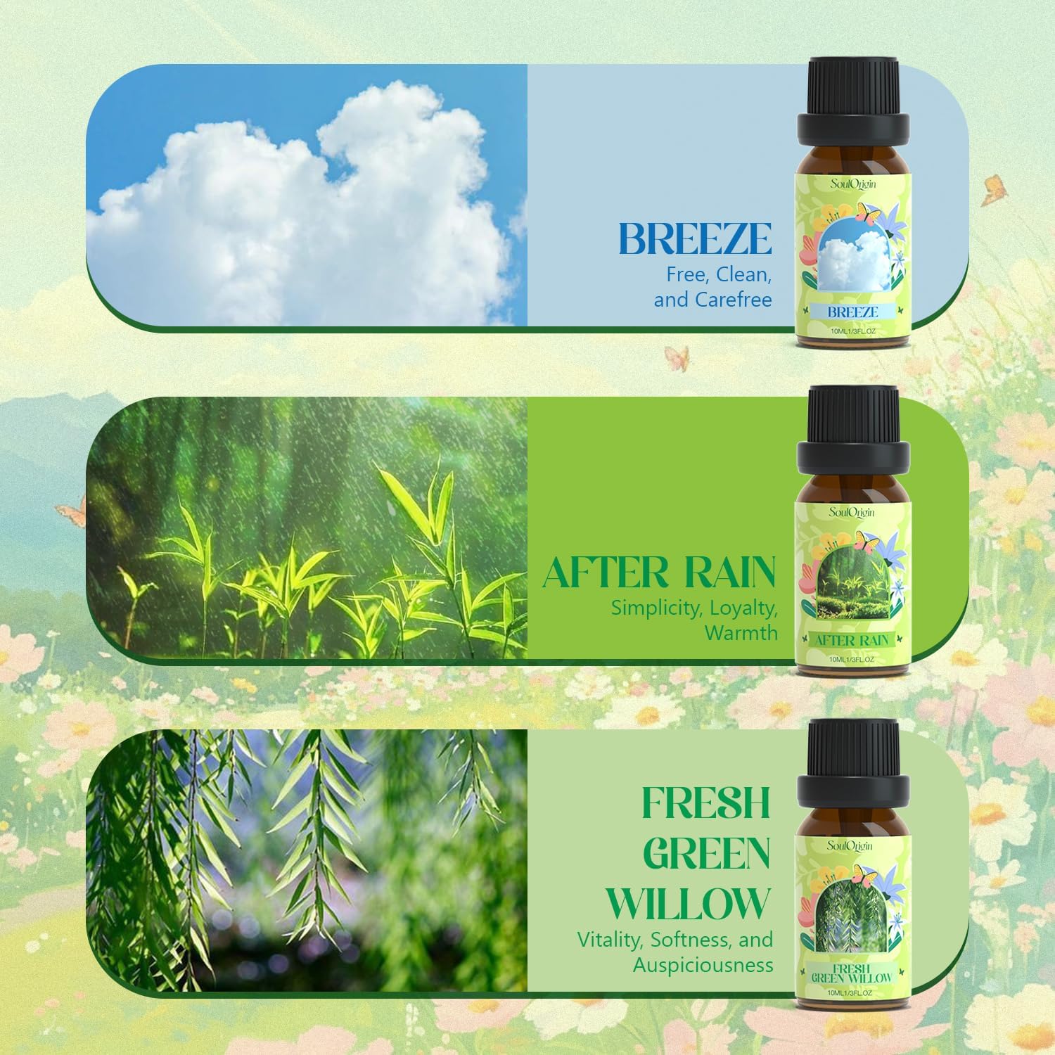 Alternative view of Soulorigin Spring Fragrance Oils Set, Essential Oil Gift Set for Diffuser, Spring Scent Diffuser Oil, Diffuser Scents Oil for Home,Freesia,Breeze,Fresh Green Willow,Fresh Cut Grass,Jasmine, After Rain