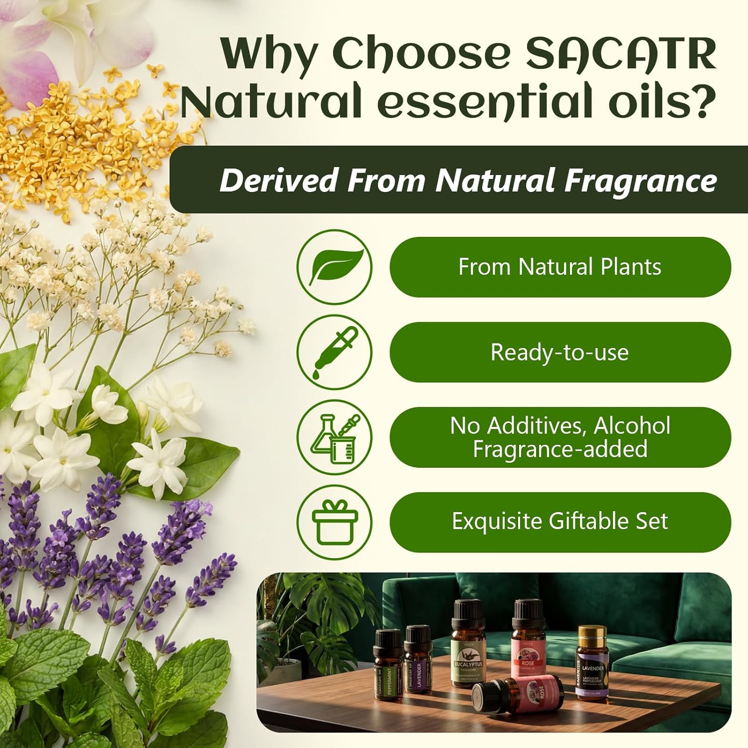 Alternative view of SACATR Essential Oils Set - Natural Essential Oils - Perfect for Diffuser, Humidifier,Aromatherapy, Massage,Skin & Hair Care, DIY Candle and Soap Making(40 * 10 ML)