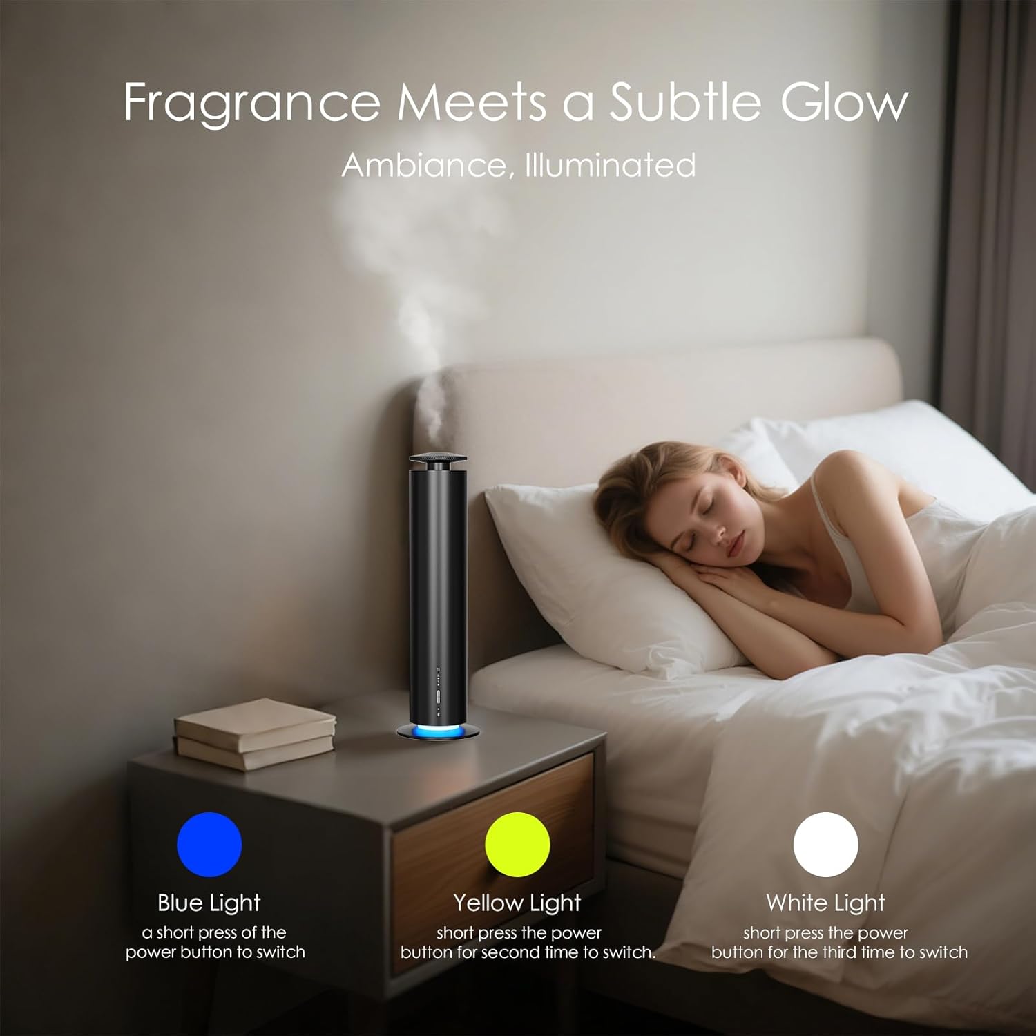 Waterless Essential Oil Diffuser, Long Lasting Aromatherapy Scent Diffuser for Home with Light Mode, 1000 Sq. Ft Coverage Quiet Oil Diffusers for Bedroom, Office, Included 5 Scent Oils(3.3OZ), Black