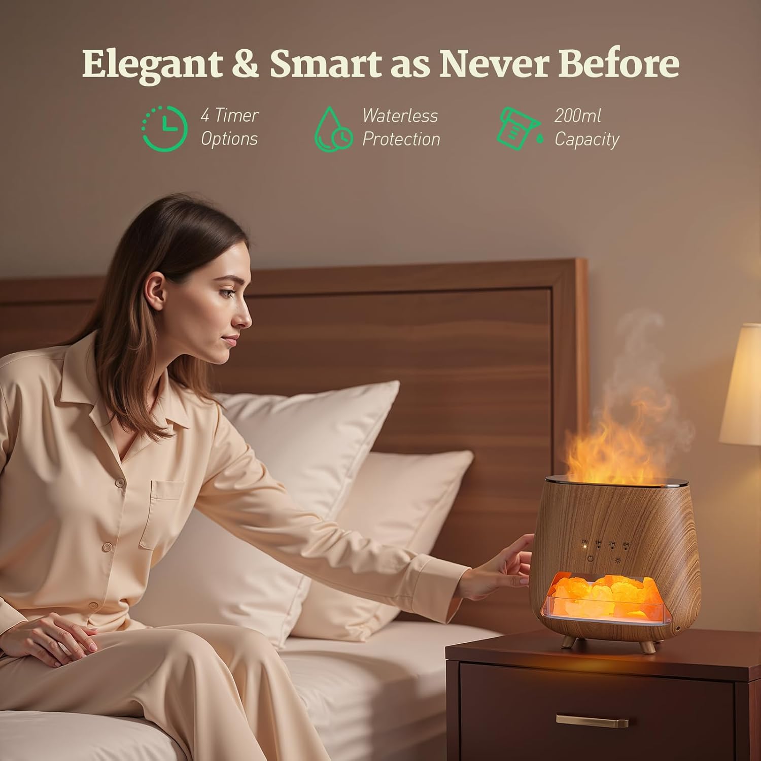 Alternative view of JJNJJN Essential Oil Diffuser for Home: 200ml Aromatherapy Diffuser with Himalayan Pink Salt Rock, Cool Mist Humidifier with Auto Off Function and 9 Colors LED Night Light for Bedroom