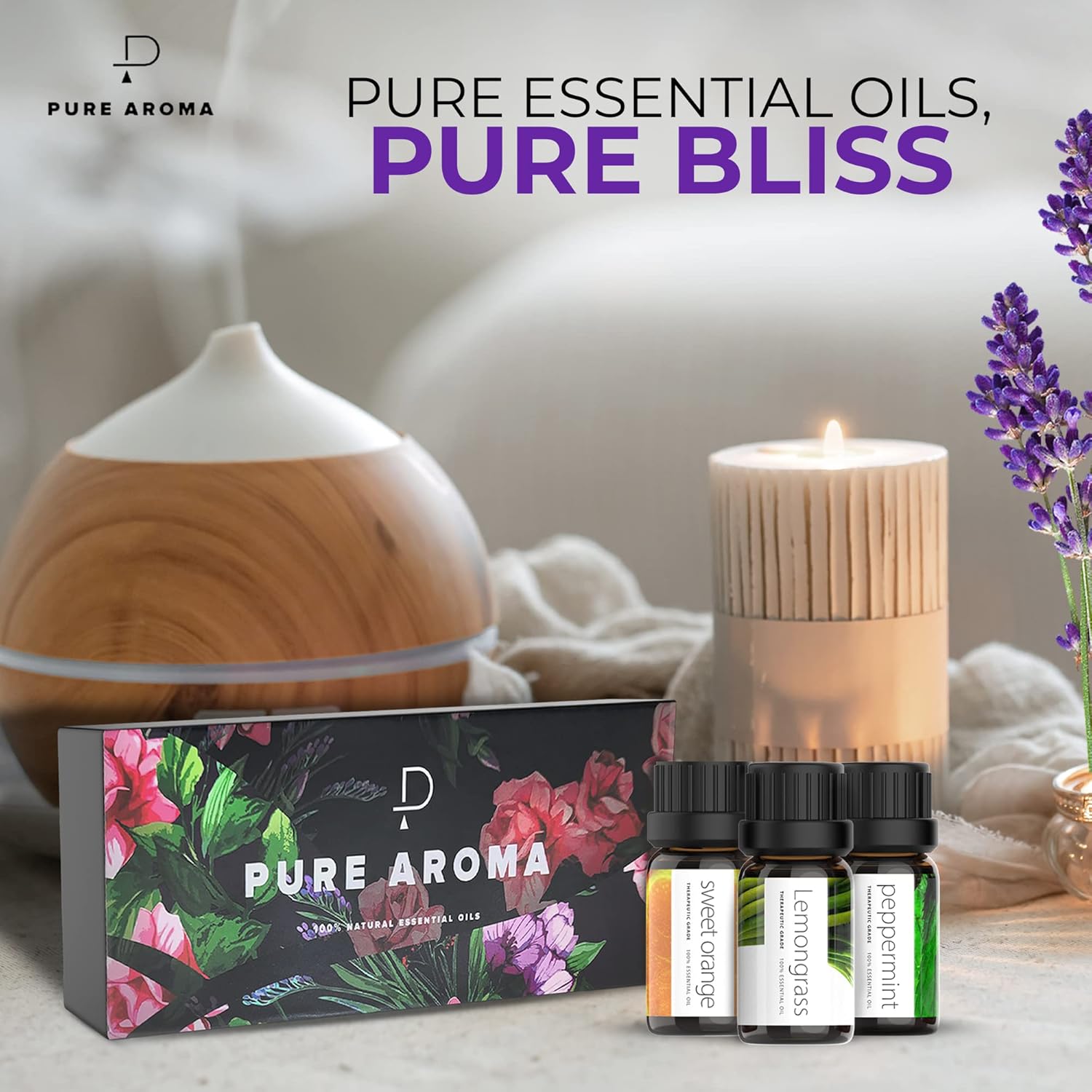 Alternative view of Essential Oils Set by Pure Aroma - Top 6 Aromatherapy Oils Gift Set-6 Pack, 10ml (Eucalyptus, Lavender, Lemongrass, Sweet Orange, Peppermint, Tea Tree)
