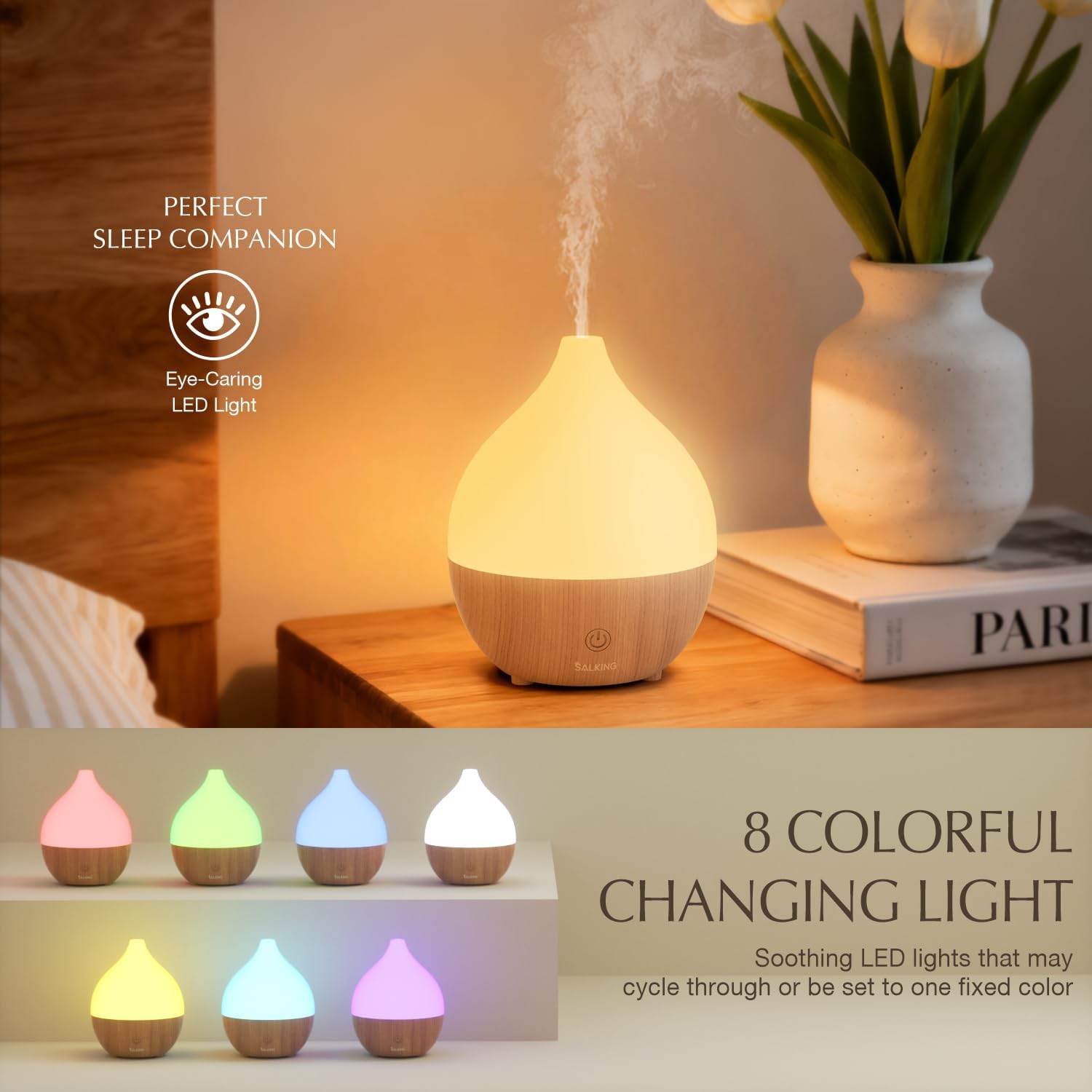 Alternative view of SALKING Essential Oil Diffuser, 100ml Small Aromatherapy Diffuser with Auto Shut-Off Function, Ultrasonic Diffusers for Essential Oils, Cool Mist Humidifier with Warm White Lights, for Office Home