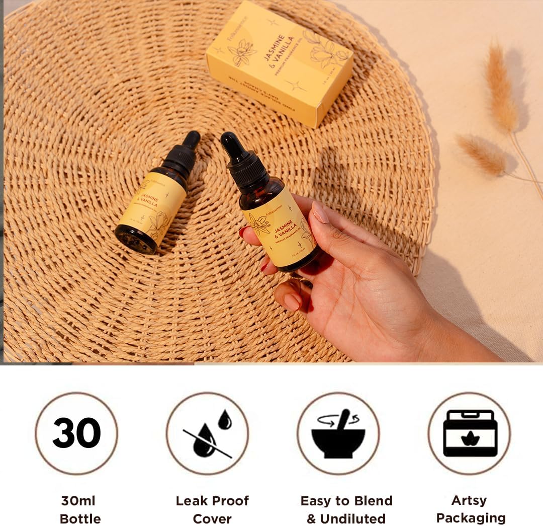 Folkulture Jasmine & Vanilla Essential Oil Blend | 30 ml - 1.01 Fl Oz Romantic Fragrance Oil | Essential Oils for Humidifier, Diffuser for Valentineu2019s Day Relaxation, Love & Home Fragrance