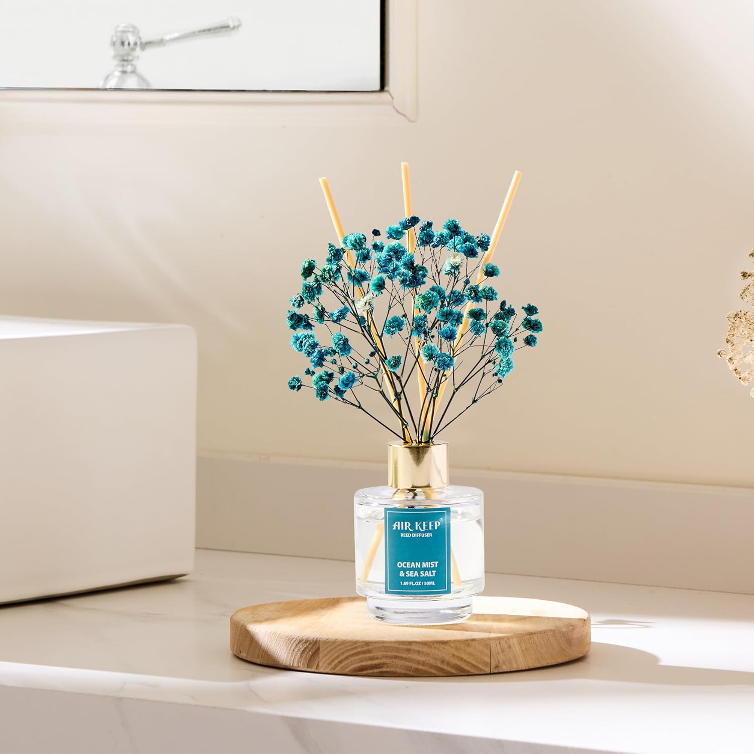 Alternative view of Airkeep Reed Diffuser Set of 3,Clean Linen Ocean Mist&Sea Salt Lavender Eucalyptus Oil Reed Diffusers for Bedroom Living Room Office Aromatherapy Oil Reed Diffuser for Gift 50ml x 3