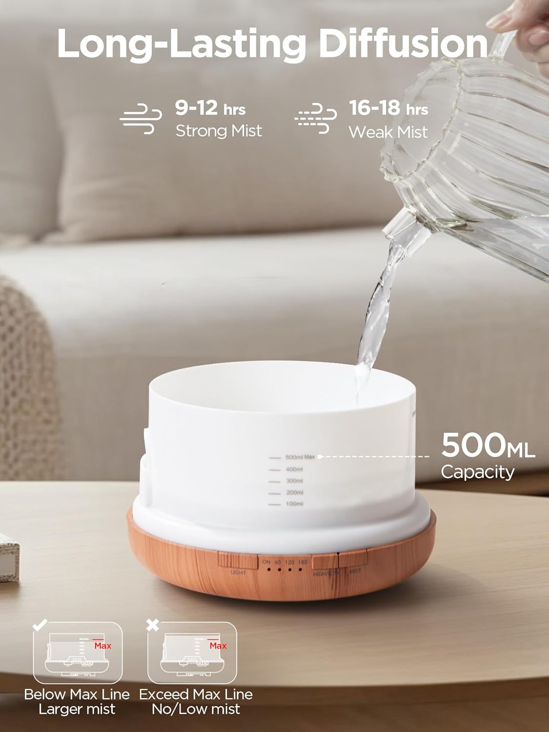 Alternative view of InnoGear Aromatherapy Diffuser & 10 Essential Oils Set, 500ml Essential Oil Diffuser with Remote Control Ultrasonic Cool Mist Scent Humidifier Vaporizer Auto-Off Timer for Room Office Home, Yellow