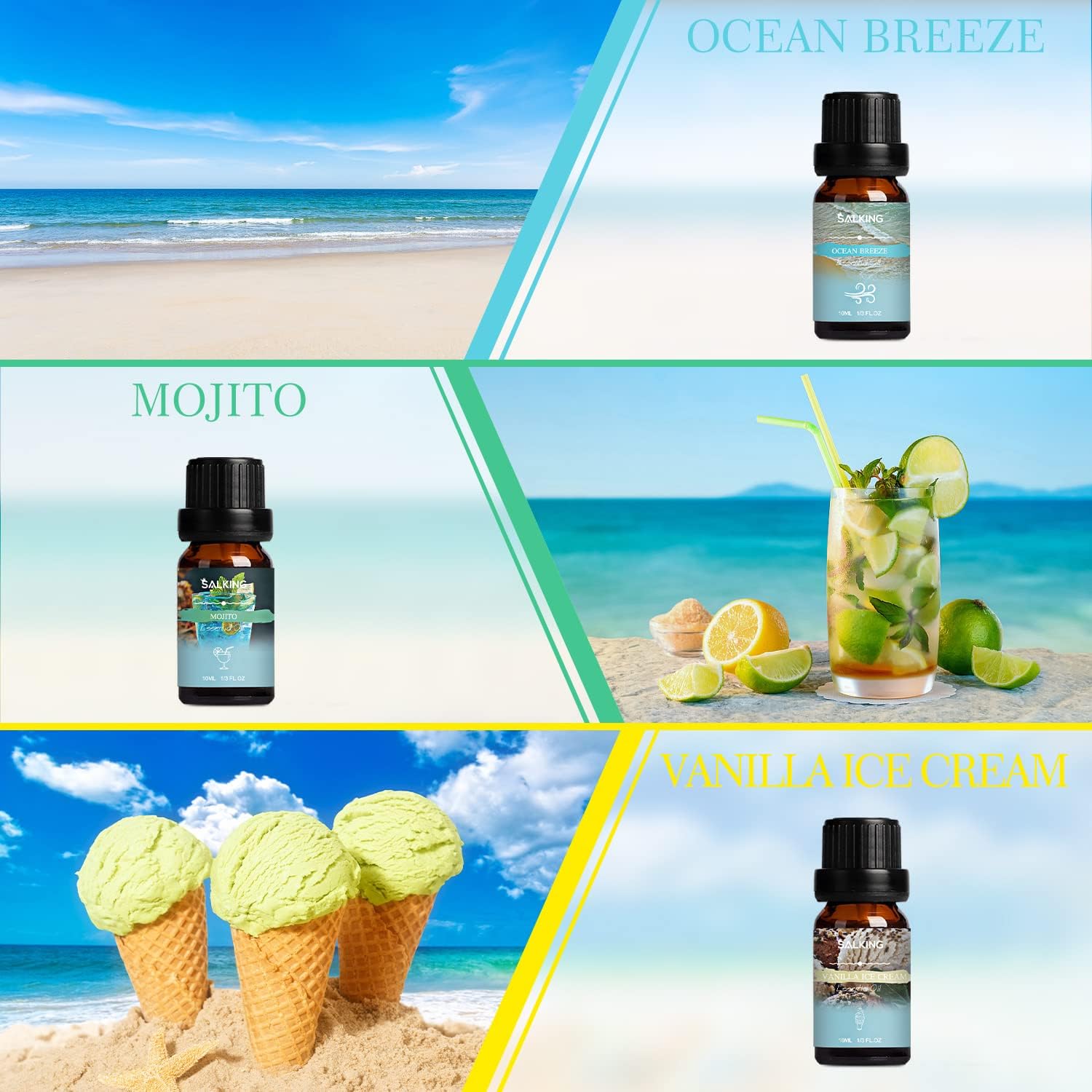 Alternative view of SALKING Summer Fragrance Oils Set, Premium Essential Oils Gift Set for Diffuser, Scented Oil for Soap & Candle Making - Ocean Breeze, Mojito, Coconut, Pineapple, Watermelon, Vanilla Ice Cream