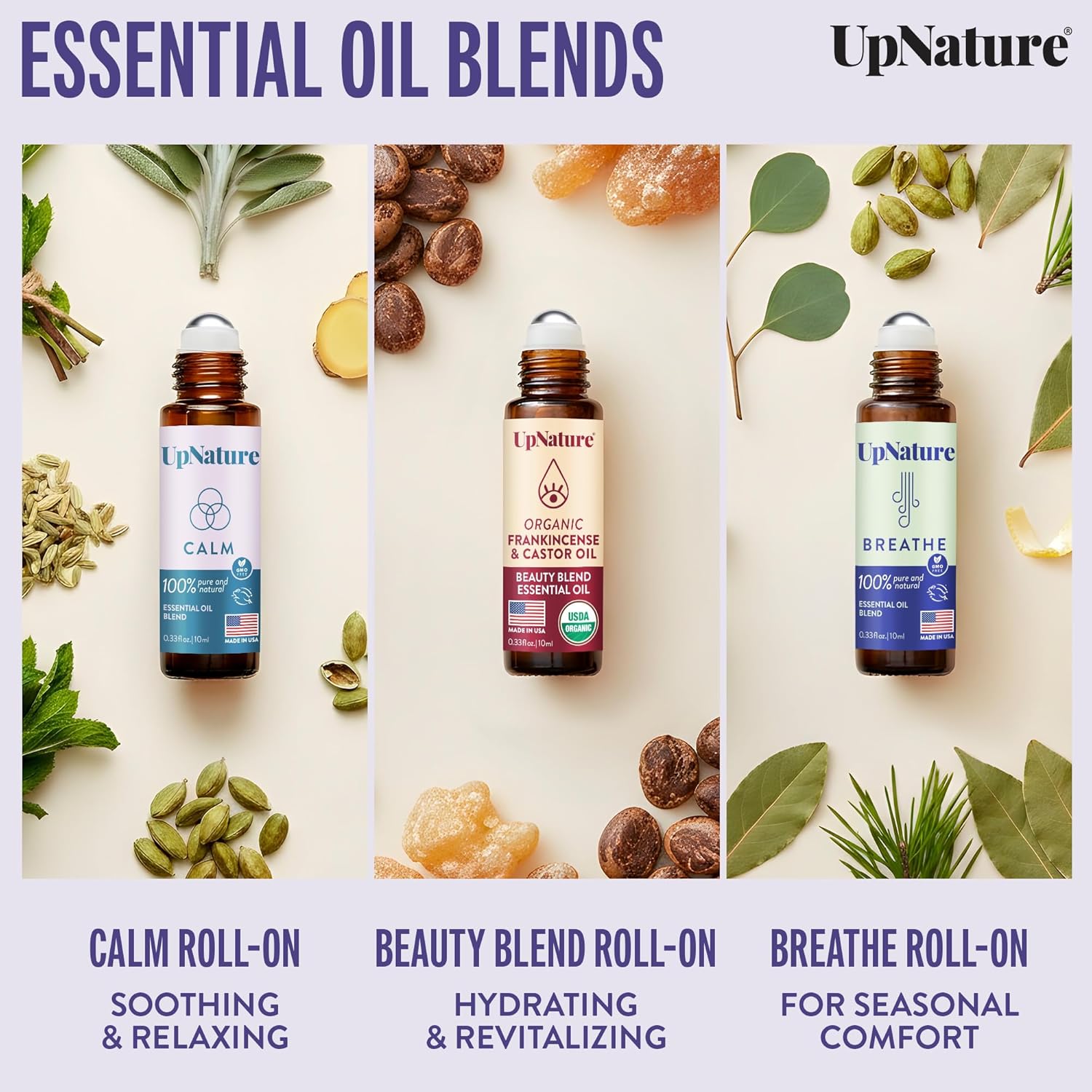 Alternative view of UpNature Self Care Gifts for Women Essential Oils Roll On Set u2013 Galentines & Valentines Day Gifts for Her Mom Wife - Breathe, Beauty & Calm Oil Roller for Aromatherapy and Relaxation