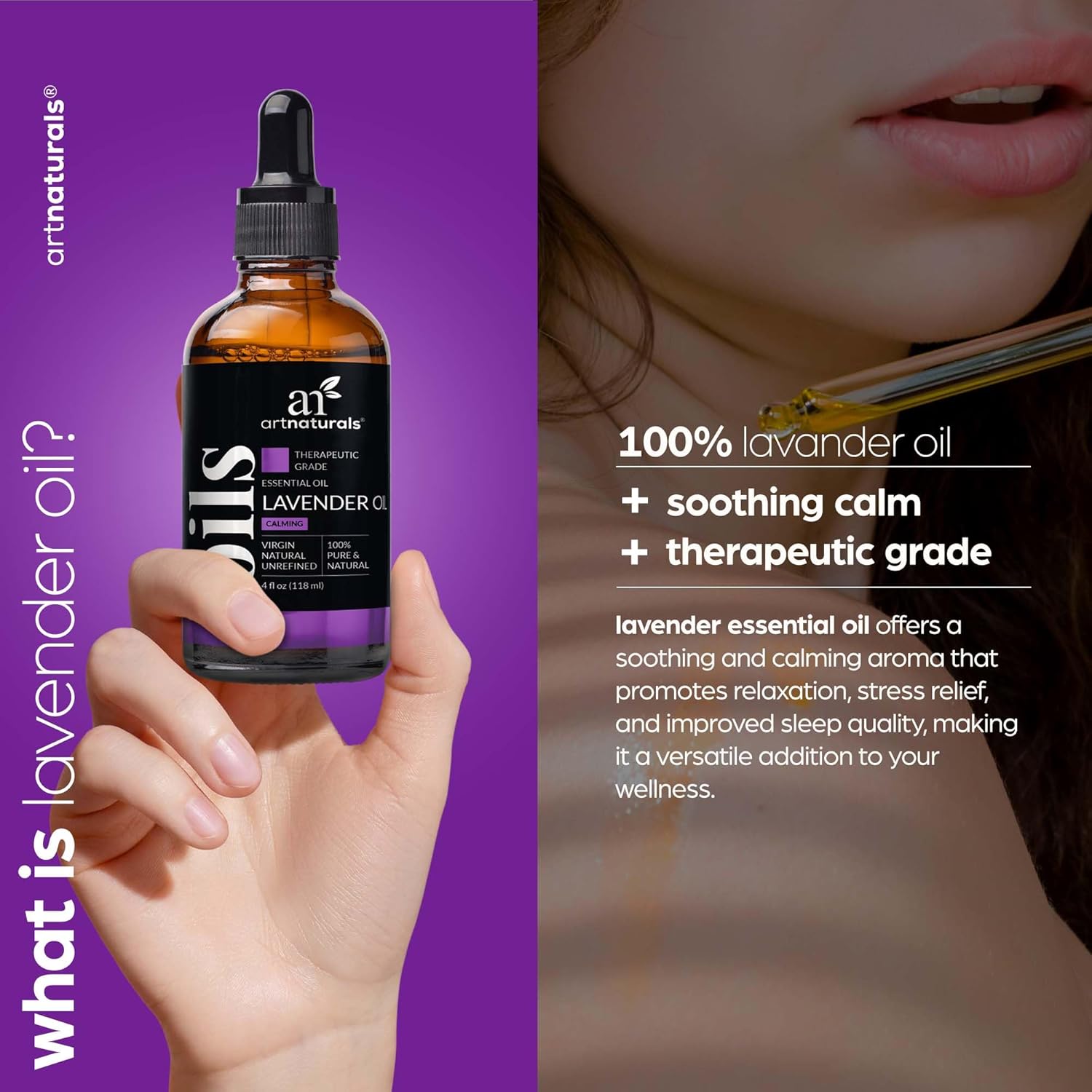 artnaturals 100% Pure Lavender Essential Oil - (4.0 Fl Oz / 118ml) - Premium Undiluted Therapeutic Grade Natural from Bulgaria - Aromatherapy for Diffuser, Skin and Hair Growth