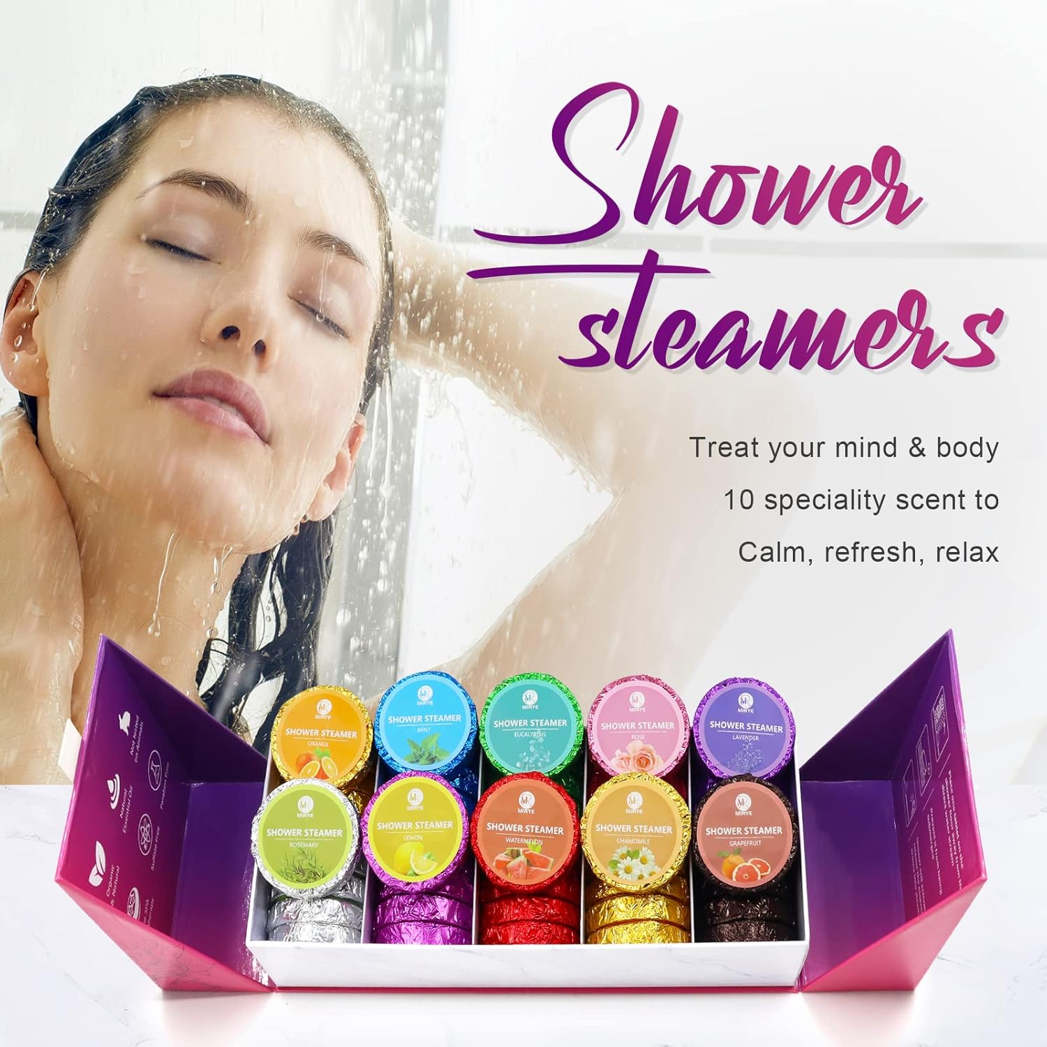 40 PCS Shower Steamers Aromatherapy for Women or Men, 10 Scent Shower Bomb Organic with Natural Essential Oil Relaxation, Self Care Valentine's Day Gifts Birthday Gifts for Her Him Adults