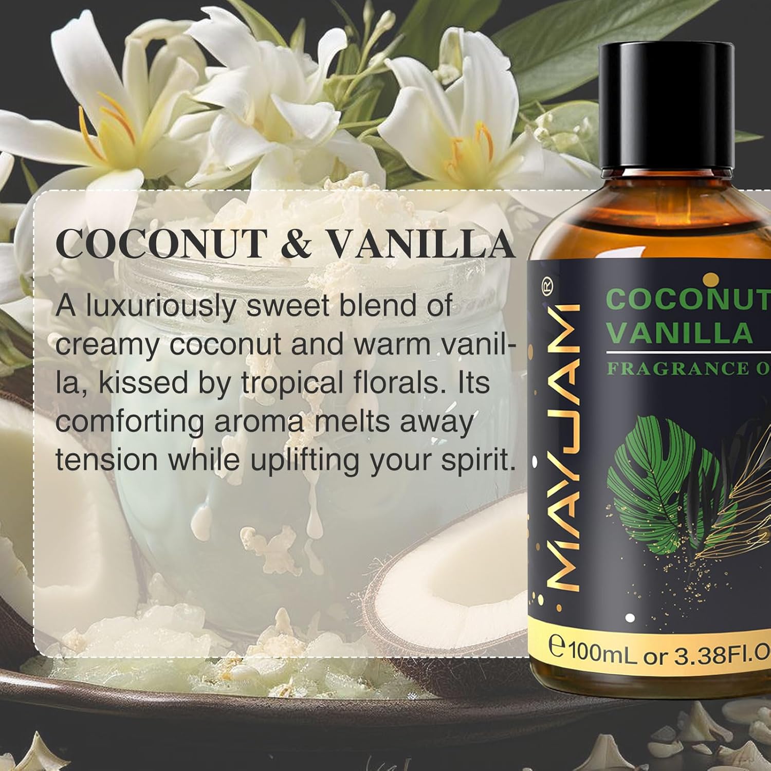 Alternative view of MAYJAM 100ML/3.38FL.OZ Coconut & Vanilla Fragrance Oils with Glass Dropper, Essential Oils for Diffusers for Home, Long Lasting Scented Oils for Diffusers Soap Candle Making