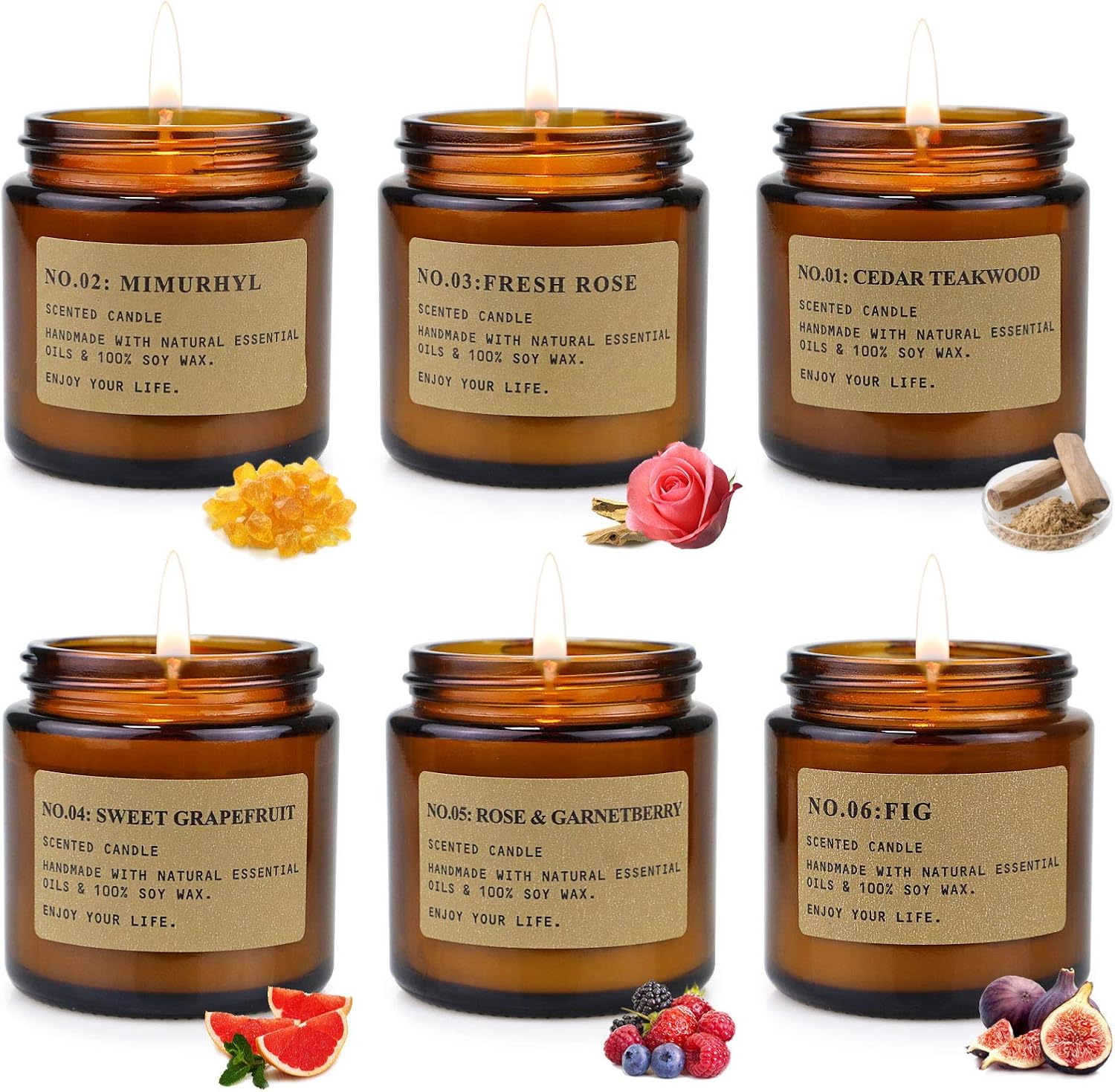 MOULENGGU 6 Pack Candles for Home Scented Aromatherapy Candle Gift Set for Women Soy Wax Long Lasting Amber Jar Candles Gift for Birthday Mother's Thanksgiving Day Present