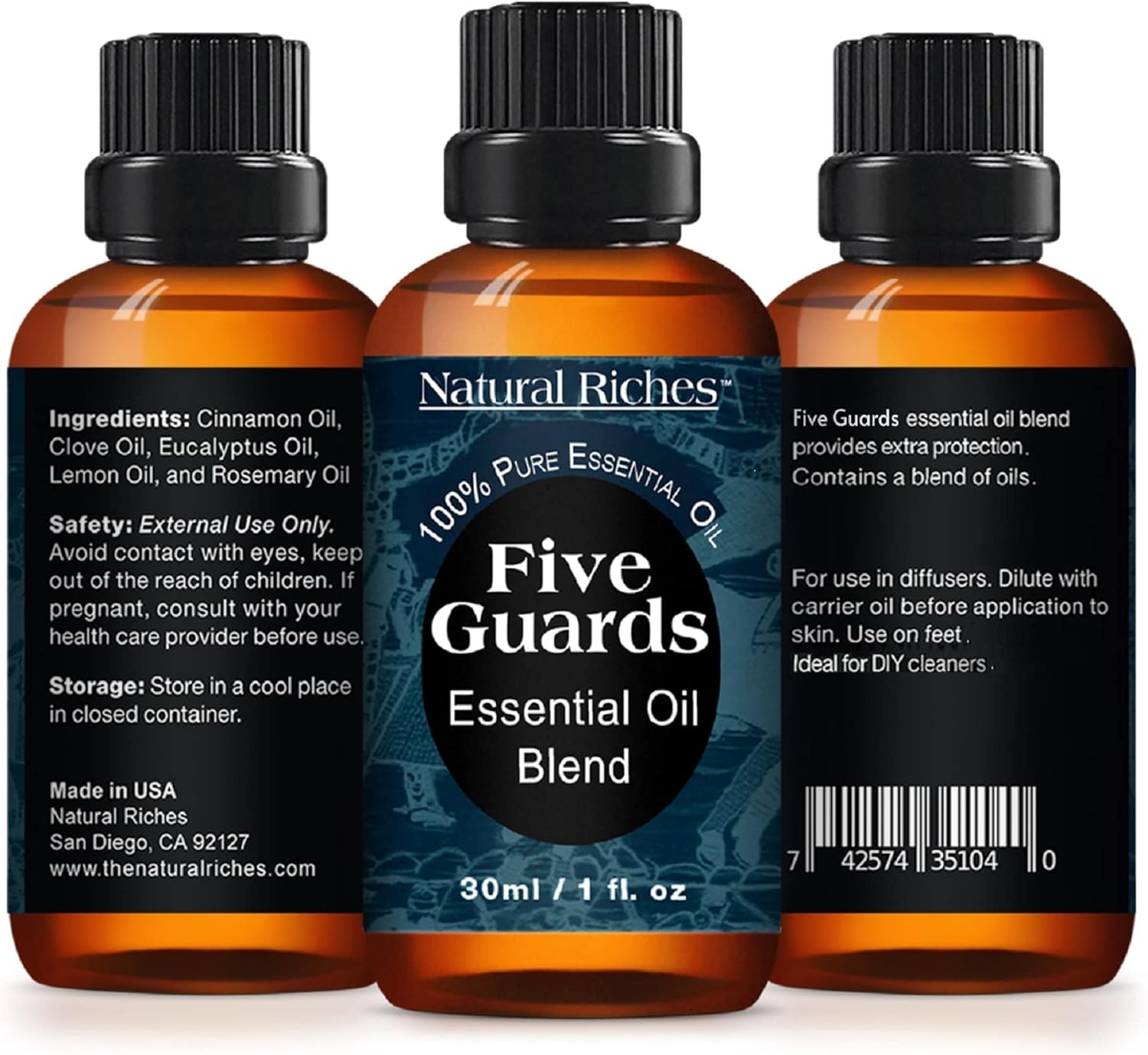 Natural Riches Five Guards Essential Oil Blend for Health Shield Aromatherapy with Clove Cinnamon Lemon Rosemary Eucalyptus Oil - 30ml