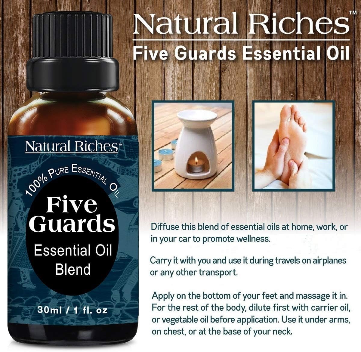 Alternative view of Natural Riches Five Guards Essential Oil Blend for Health Shield Aromatherapy with Clove Cinnamon Lemon Rosemary Eucalyptus Oil - 30ml