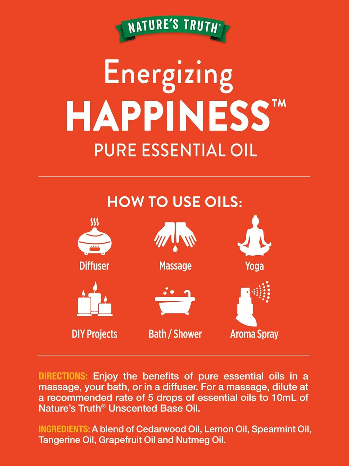 Nature's Truth Happiness Essential Oil | 15 mL | for Diffusers and Aromatherapy | Pure Plant Based, Non-GMO & Gluten Free