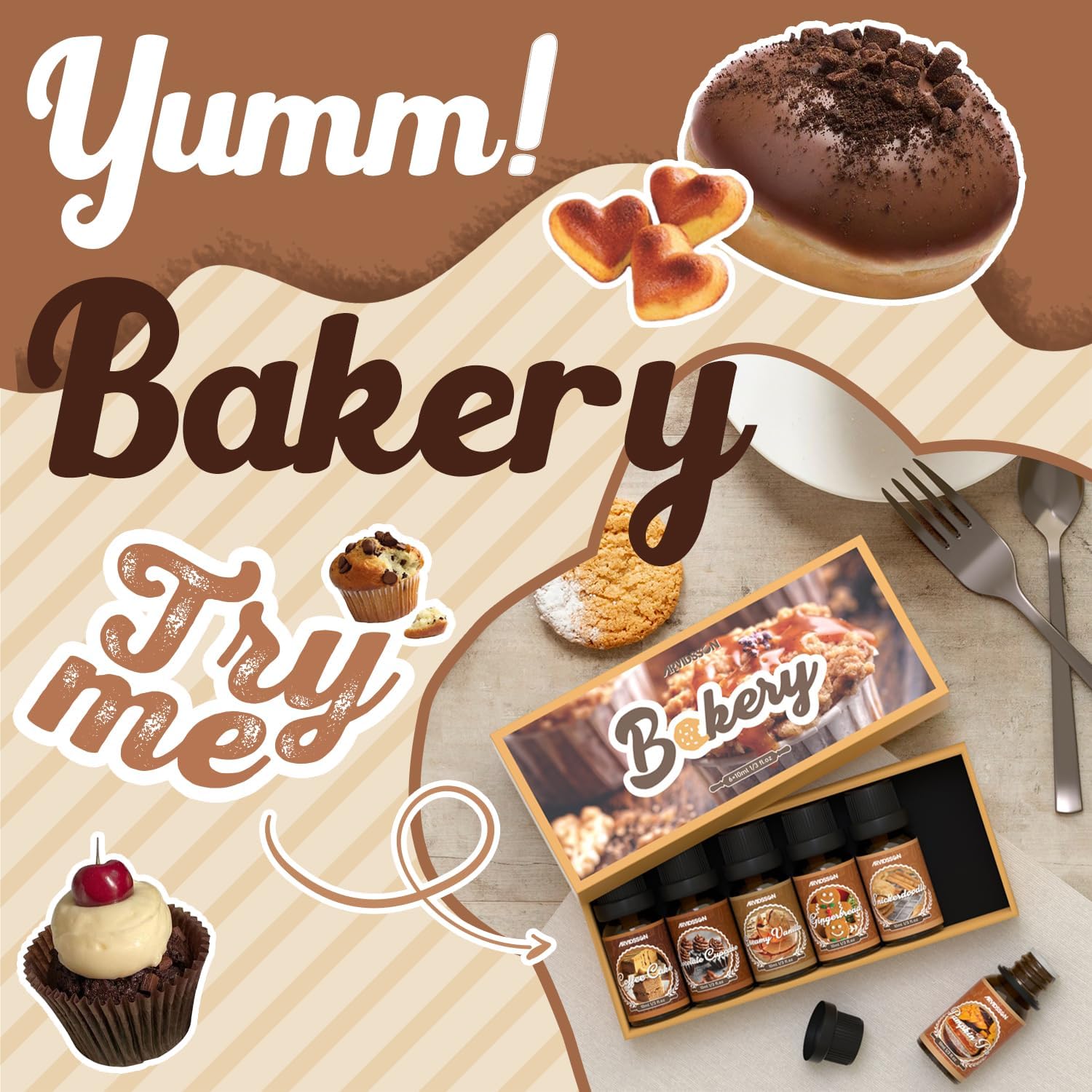 Bakery Fragrance Oils Set, ARVIDSSON Bakery Dessert Essential Oils for Candle Making, Pumpkin Pie, Snickerdoodle, Gingerbread, Creamy Vanilla and More, Cozy Fall Essential Oils for Diffuser