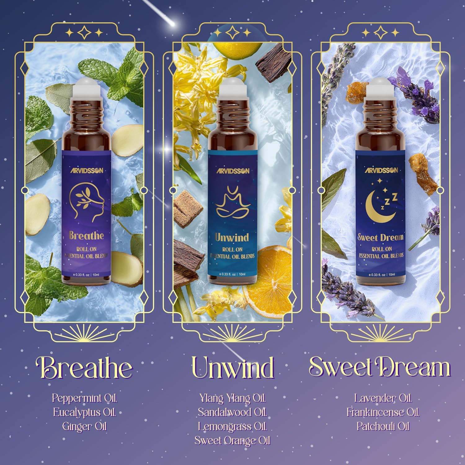 Alternative view of ARVIDSSON Essential Oils Roll On Set, Natural Self Care Essential Oil Blends Gift for Women - Sweet Dream, Unwind, Breahte, Balance, Focus, Happy, Aromatherapy Oil Roller for Body, Massage