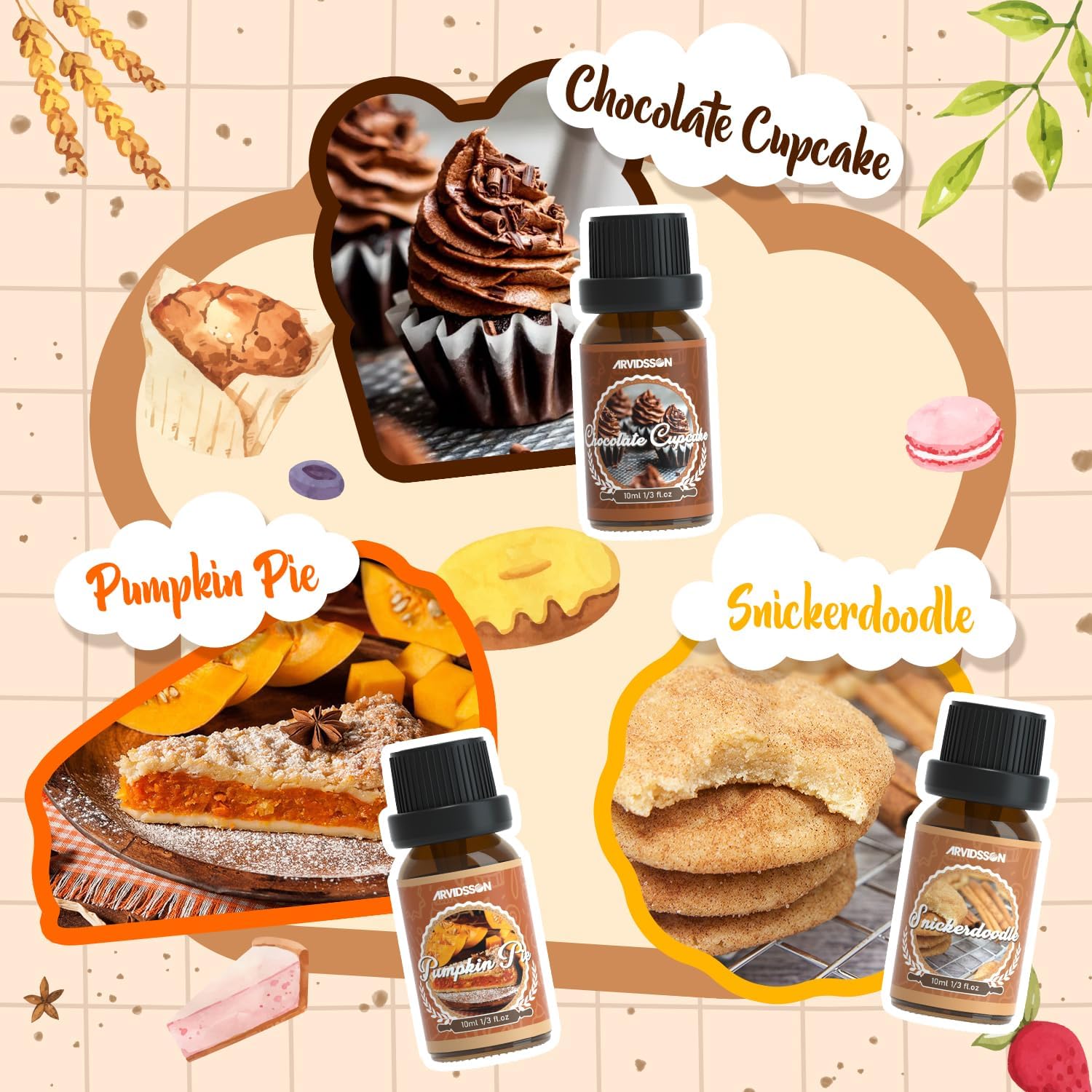 Alternative view of Bakery Fragrance Oils Set, ARVIDSSON Bakery Dessert Essential Oils for Candle Making, Pumpkin Pie, Snickerdoodle, Gingerbread, Creamy Vanilla and More, Cozy Fall Essential Oils for Diffuser