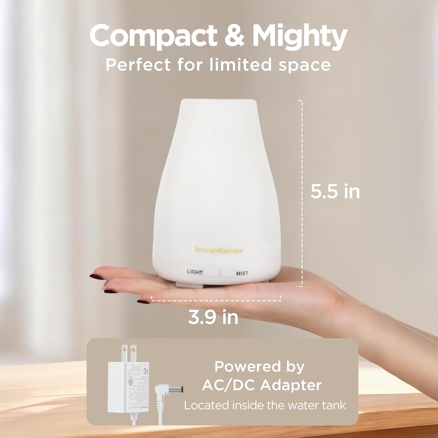 InnoGear Essential Oil Diffuser, Ultrasonic Diffusers for Home Aromatherapy Humidifier for Bedroom Room 7 Colors LED 2 Mist Mode Auto Off, Basic White