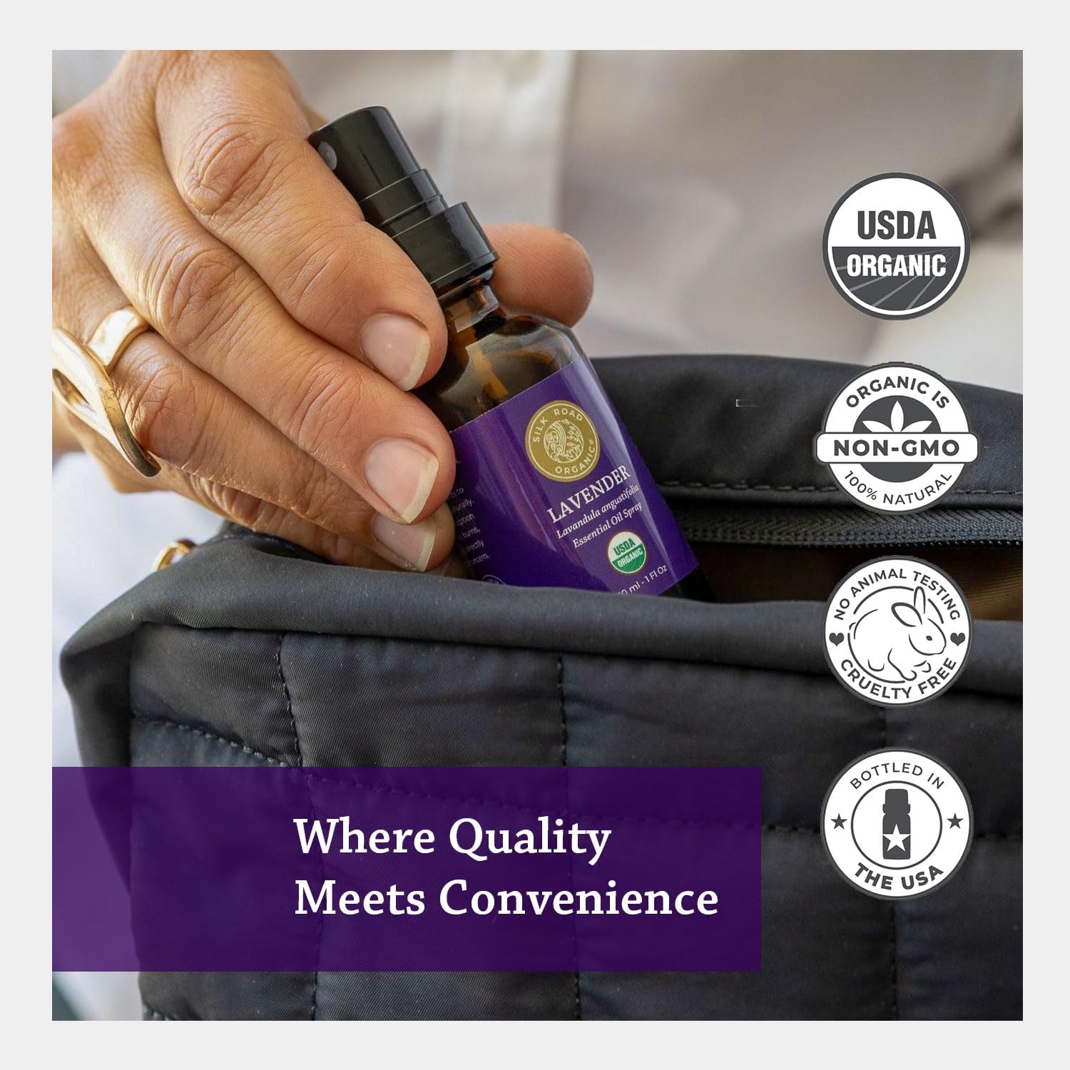 Alternative view of Silk Road Organic Lavender Essential Oil Spray, Lavandula Angustifolia, 100% Pure USDA Certified Aromatherapy for Calming, Relaxation & Skin u2013 1 oz Spray - Always Pure, Always Organic