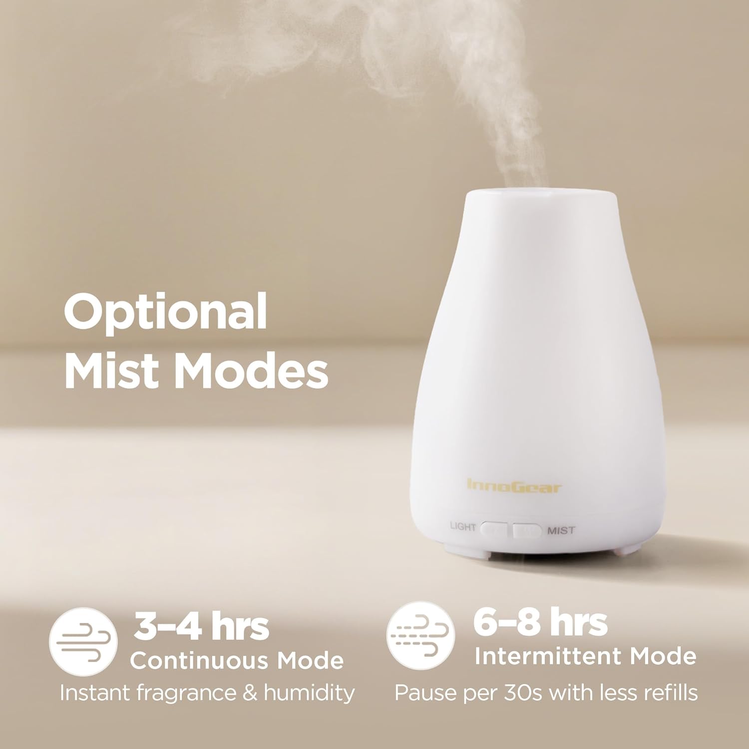 Alternative view of InnoGear Essential Oil Diffuser, Ultrasonic Diffusers for Home Aromatherapy Humidifier for Bedroom Room 7 Colors LED 2 Mist Mode Auto Off, Basic White