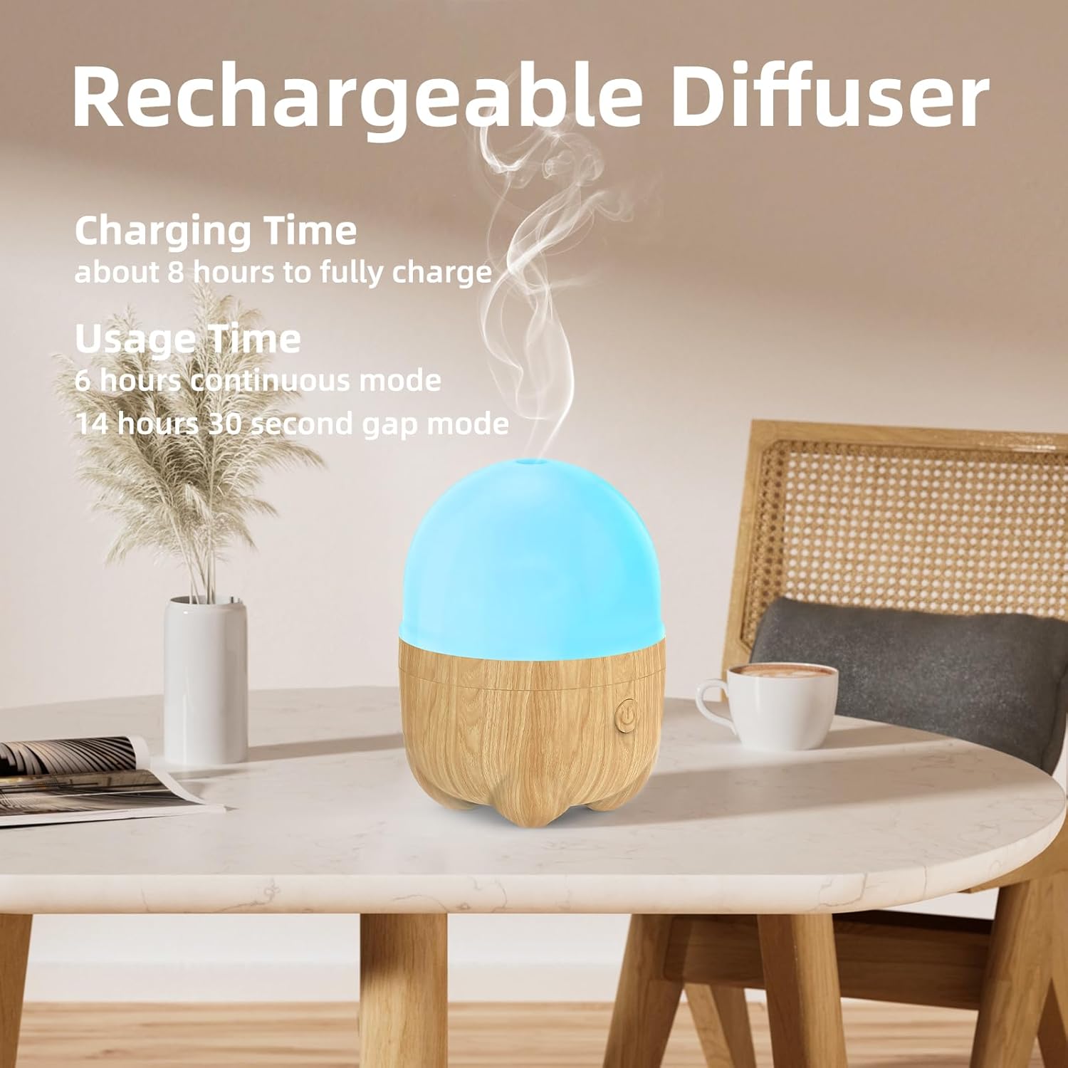 Alternative view of SEEDSEEL 150ML Rechargeable Battery Essential Oil Diffuser, Portable Cordless Aromatherapy Diffuser with 7 LED Color Changing Lights, for Bedroom, Office, Outdoor