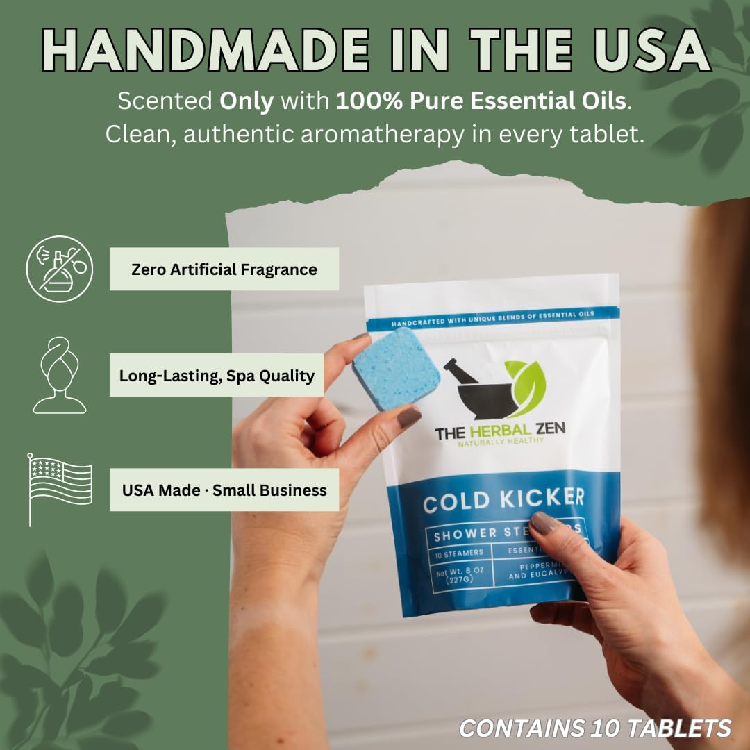 Cold Kicker Shower Steamers Aromatherapy for Relief - USA Made - Peppermint & Eucalyptus Shower Bomb Tablets u2013 Valentines Day Gift for Her and Him u2013 Soothing Natural Essential Oils (10 Pack)