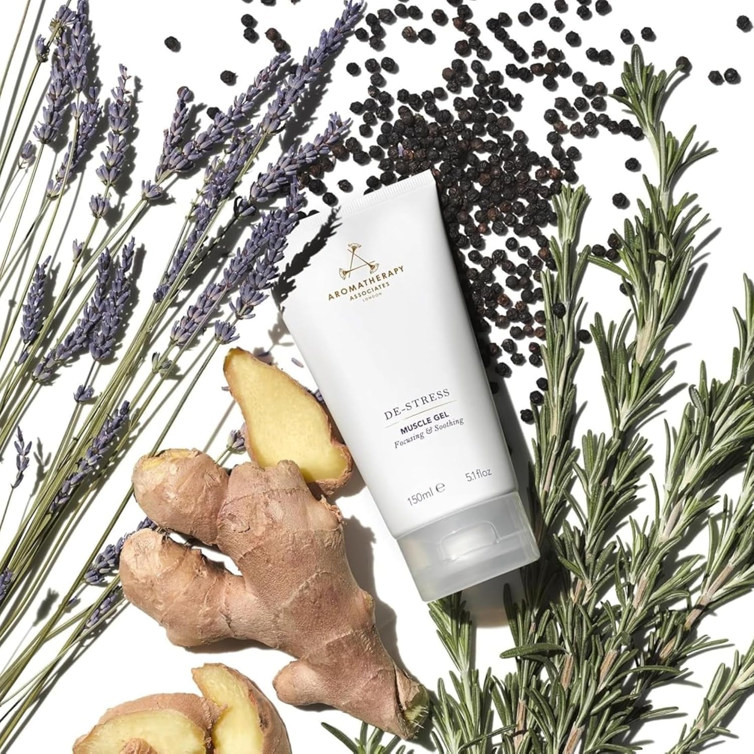 Aromatherapy Associates De-Stress Muscle Gel, Cooling & Warming Massage Gel with Ginger, Black Pepper & Rosemary Essential Oils for Daily Tension & Post-Activity Comfort, 5.07 oz