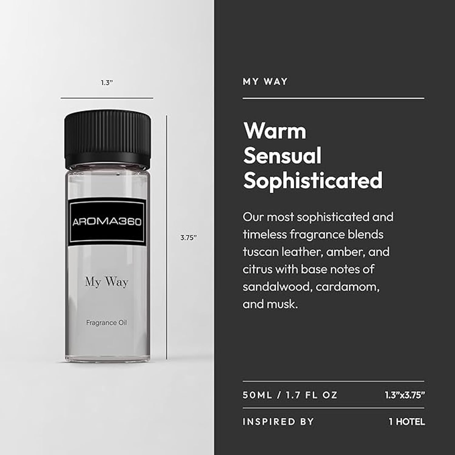 Aroma360 - My Way Fragrance Oil Blend - Hotel Inspired for Luxury Essential Oil Diffusers - Aromatherapy Scent Diffuser - Lush Sandalwood, Warm Cedar, and Delicate Florals - 50ML