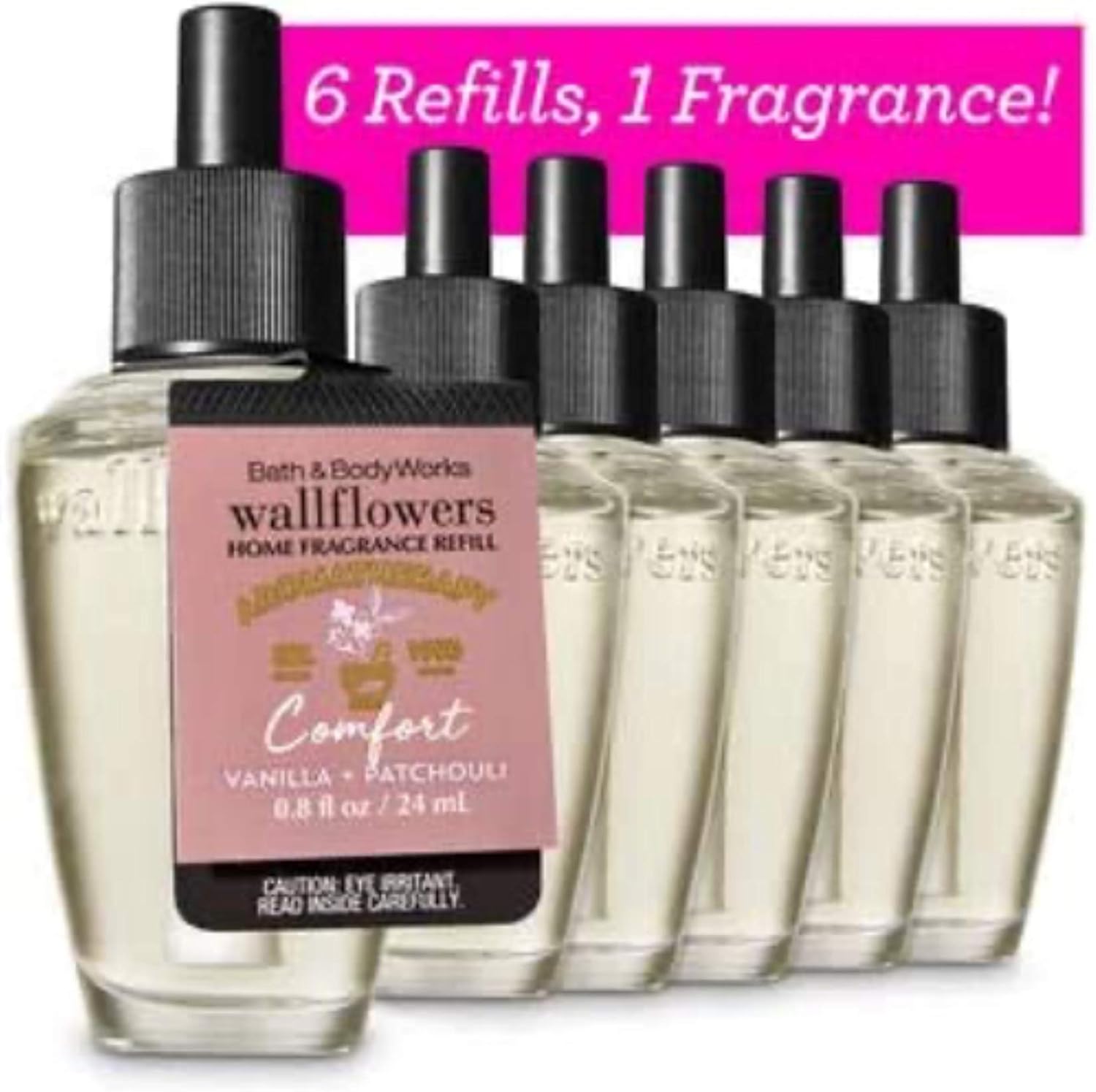 6 Pack Aromatherapy Vanilla Patchouli Wallflowers Fragrance Refill 0.8 Oz.
