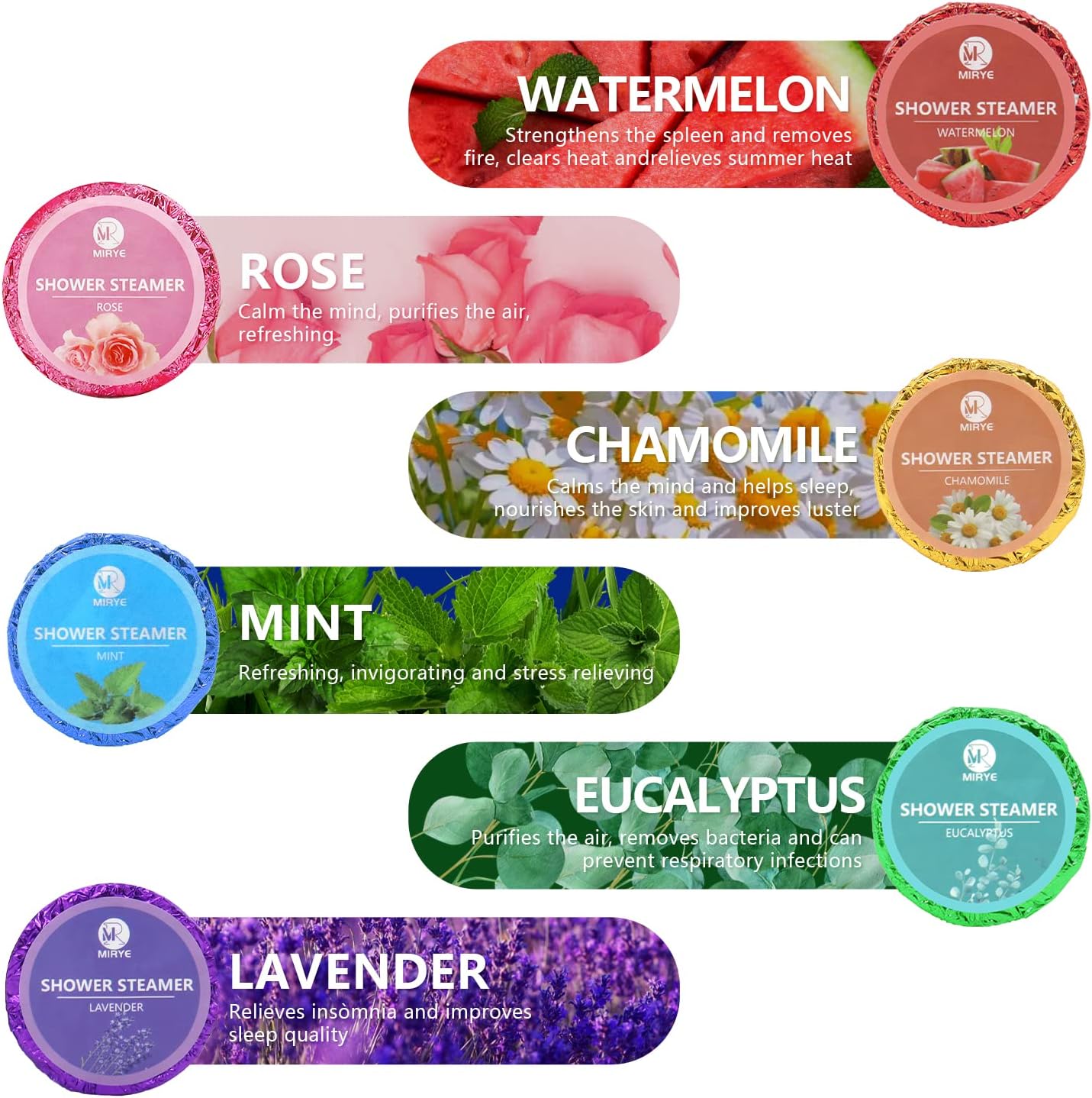 MR MIRYE 18-Pack Shower Steamers Aromatherapy, Valentine's Day Gifts for Women or Men, Organic Shower Bombs with Chamomile Rose Lavender Mint Watermelon Eucalyptus Essential Oil