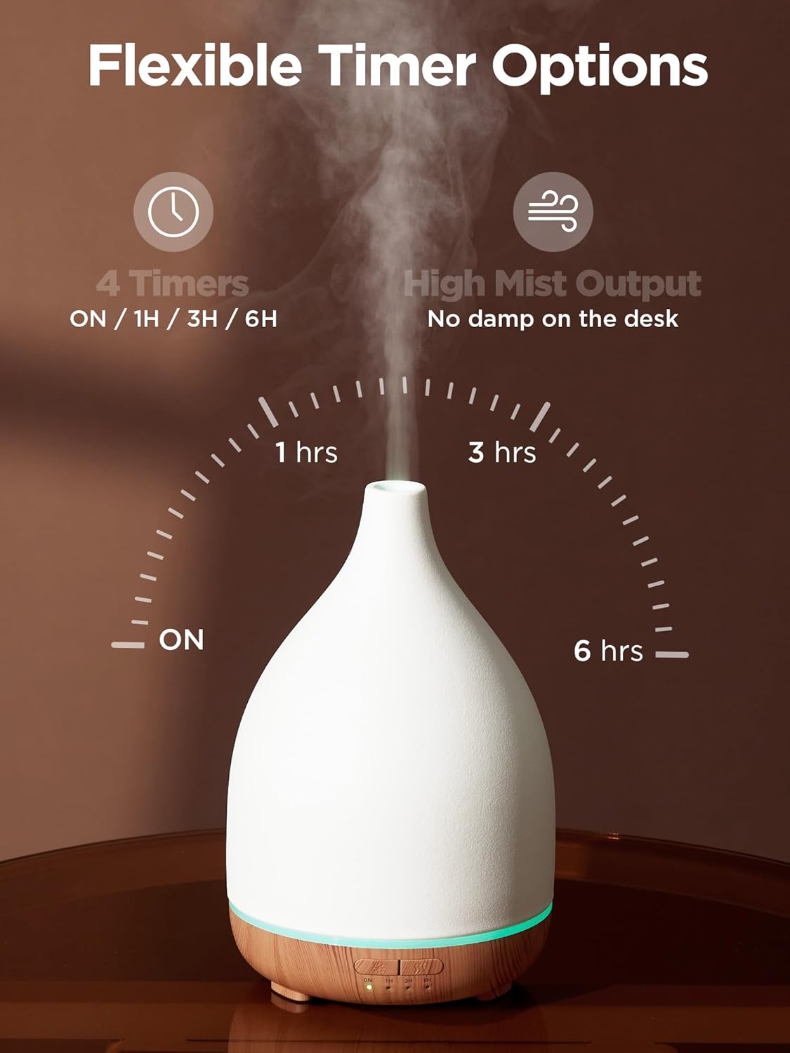 Alternative view of InnoGear Oil Diffuser, 300ML Ceramic Diffuser for Essential Oils Handcrafted Aromatherapy Diffuser Ultrasonic Cool Mist Humidifier with 4 Timers Waterless Auto Off for Room Office, White