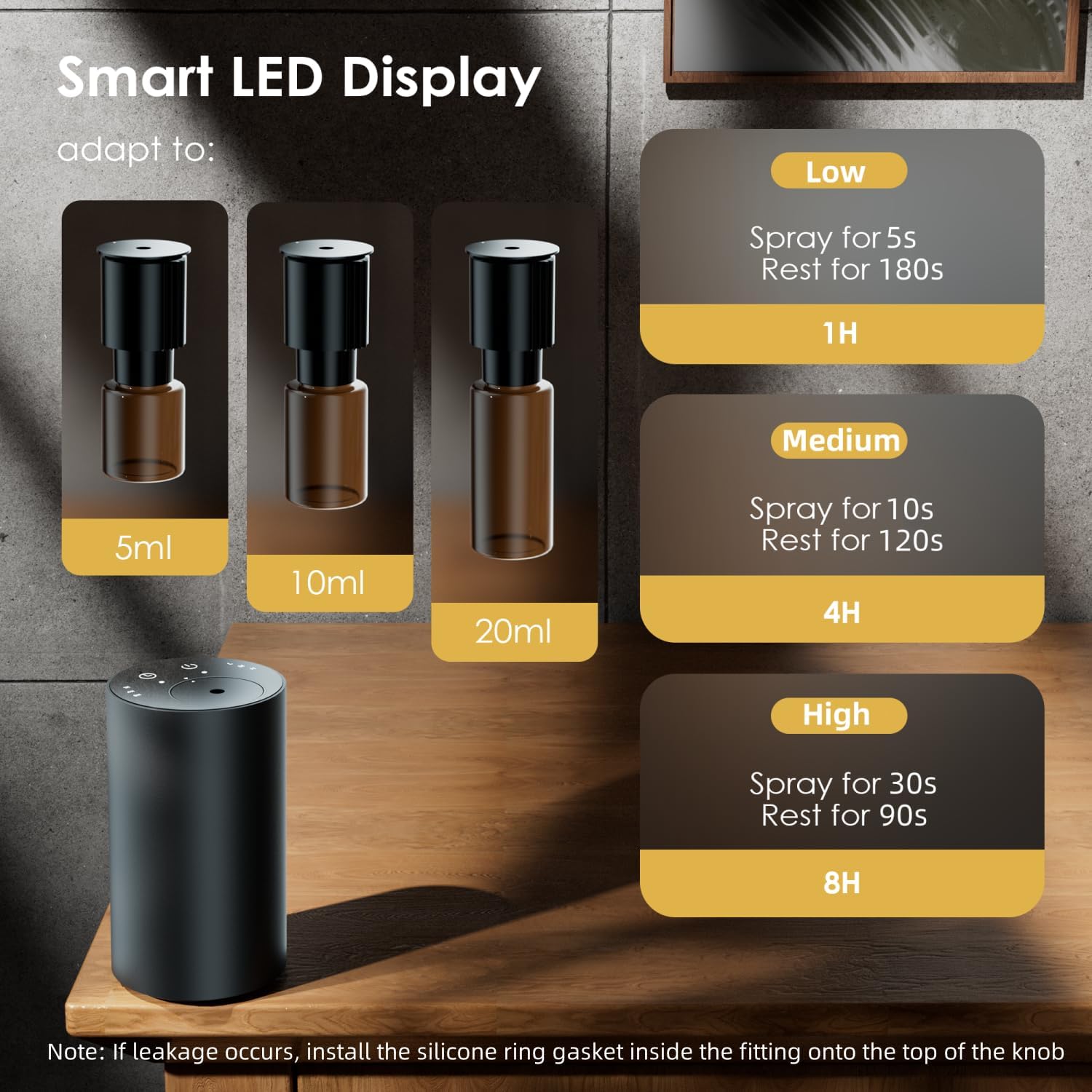 Alternative view of Waterless Essential Oil Diffuser, Portable Aromatherapy Diffuser, Mini Scent Machine, Battery Operated, 1/4/8-Hour Timer, 20ml Capacity, 3 Mist Levels for Home, Car, Room Office,No included oil(Black)