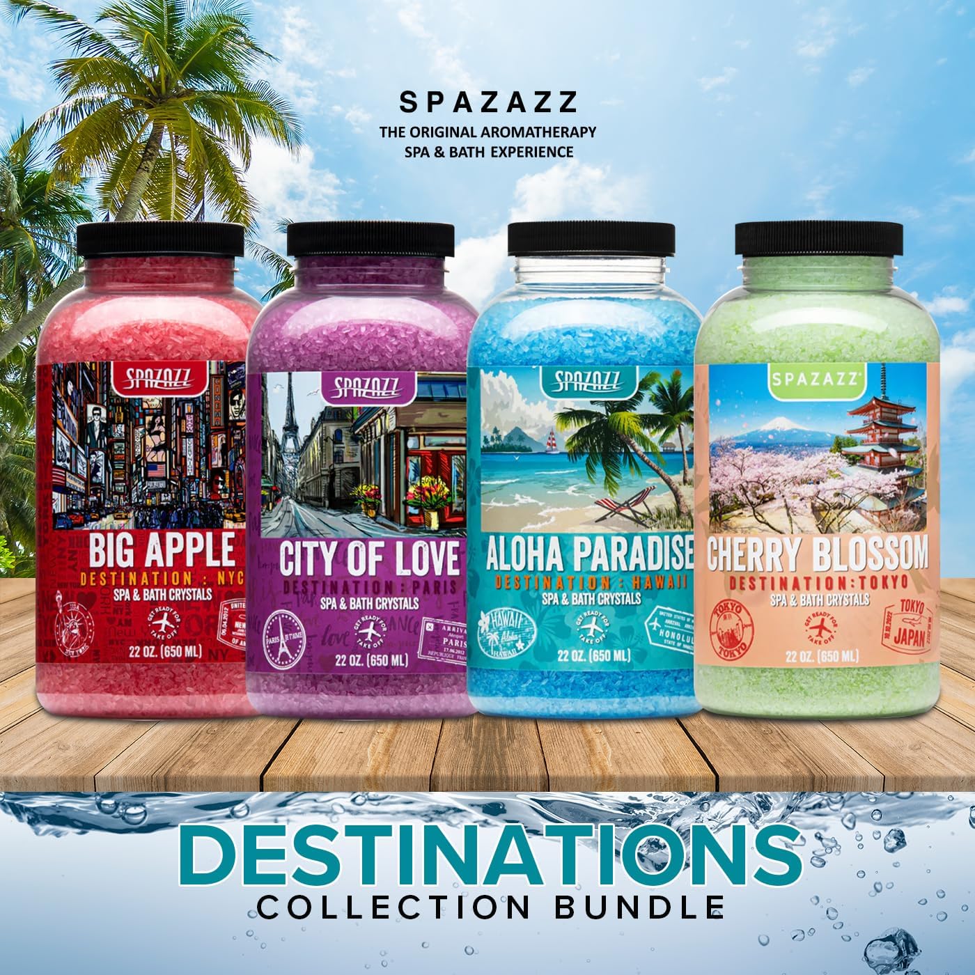 Alternative view of Hot Tub & Spa Aromatherapy Bath Salt Crystal Scents Spazazz Destinations Collection Bundle Aloha Paradise, Big Apple, City of Love, Cherry Blossom - Skin Moisturizer - Will Not Damage Spas & Hot Tubs