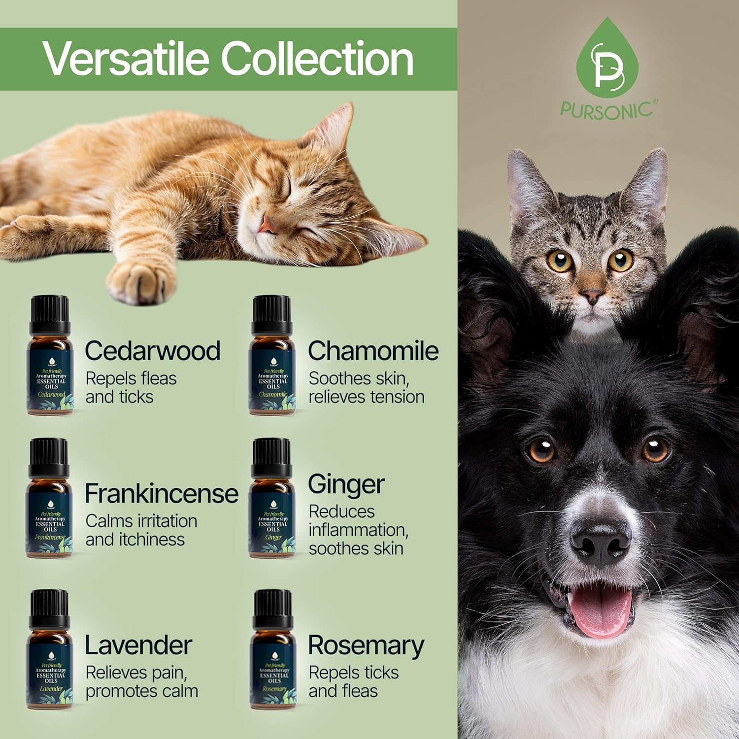 Alternative view of PURSONIC Pet Friendly Aromatherapy Essential Oils Collection, 6-Count - Safe for Dogs and Cats, Natural Relaxation and Stress Relief